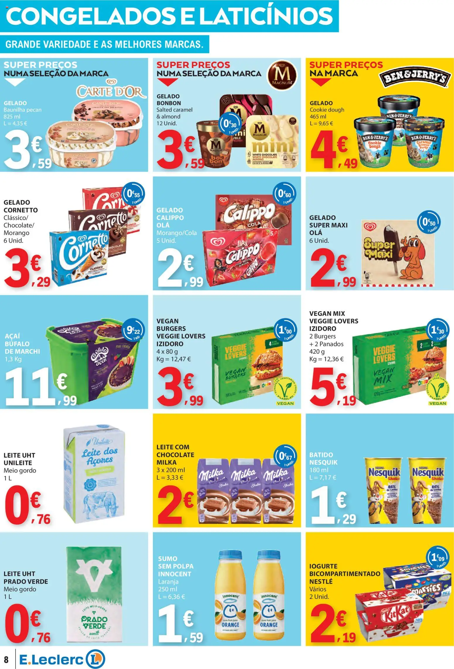 E.Leclerc folheto │ válido de 12.02.2026 | Página: 8 | Produtos: Açai, Gelado, Leite, Nestlé