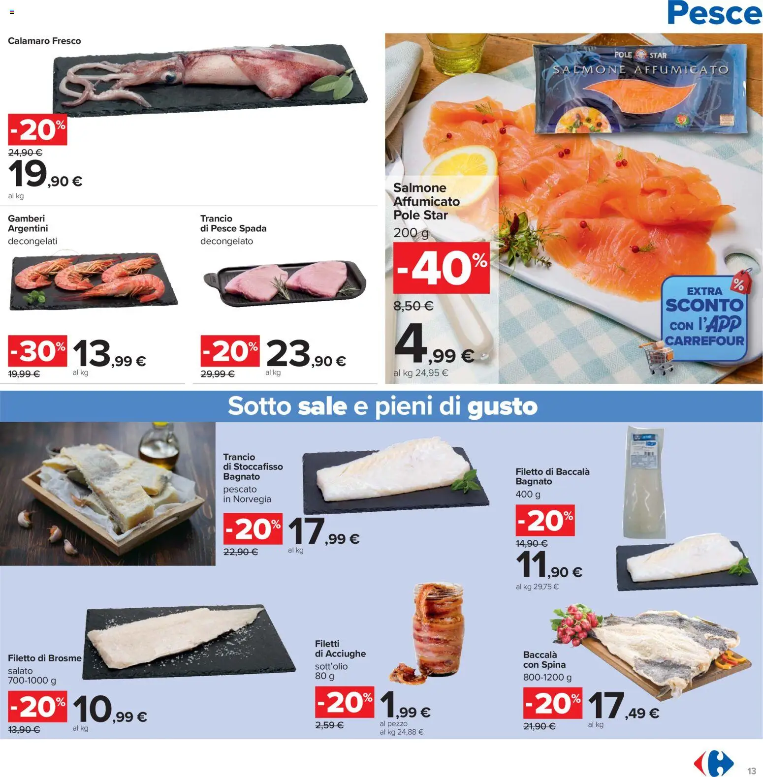 Volantino Carrefour del 07.11.2025 | Pagina: 13 | Prodotti: Salmone affumicato, Salmone, Pesce, Gamberi
