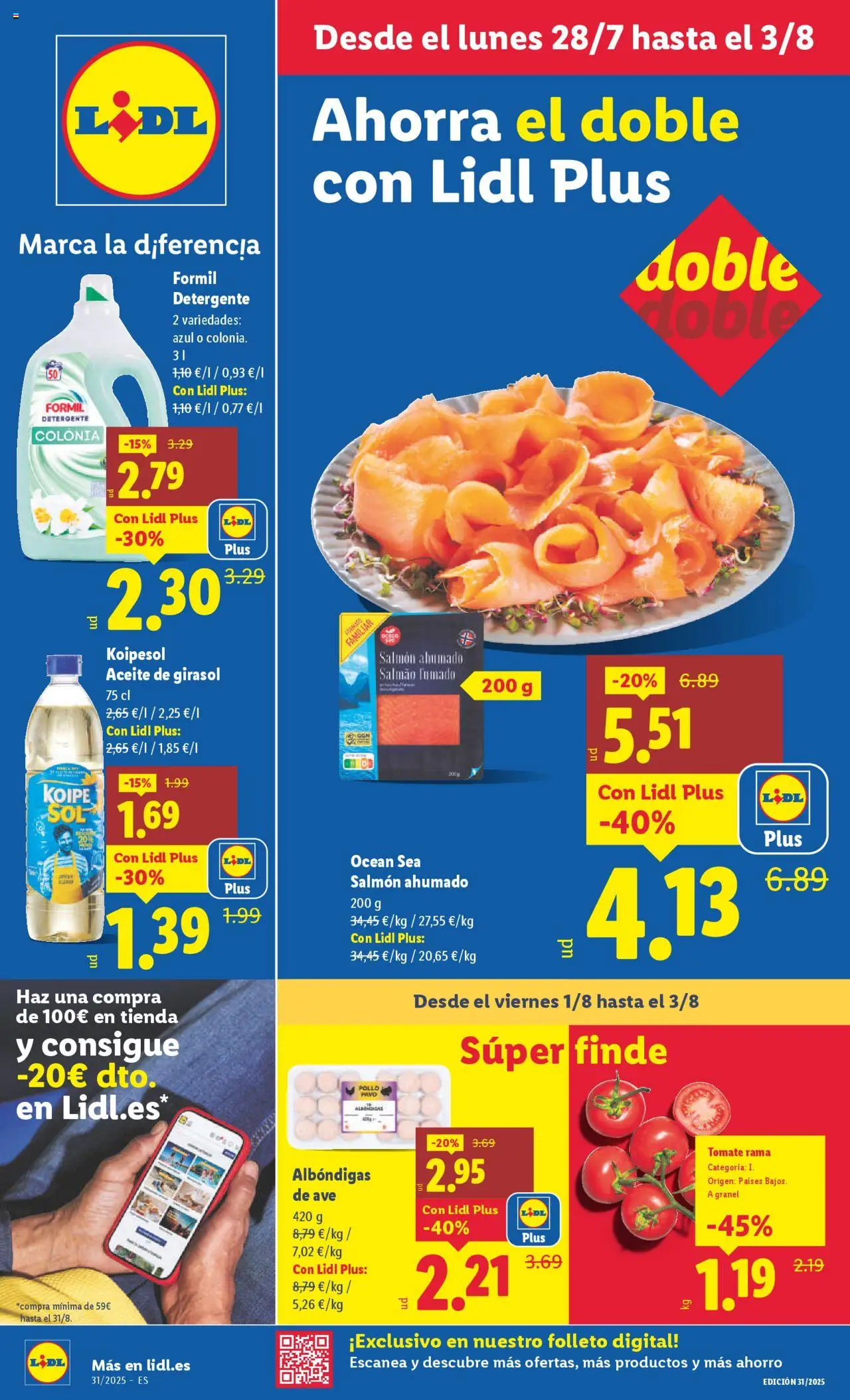 Lidl catálogo BCN │ válido desde el 28.07.2025 | Página: 1 | Productos: Detergente, Aceite, Aceite de girasol, Salmón ahumado