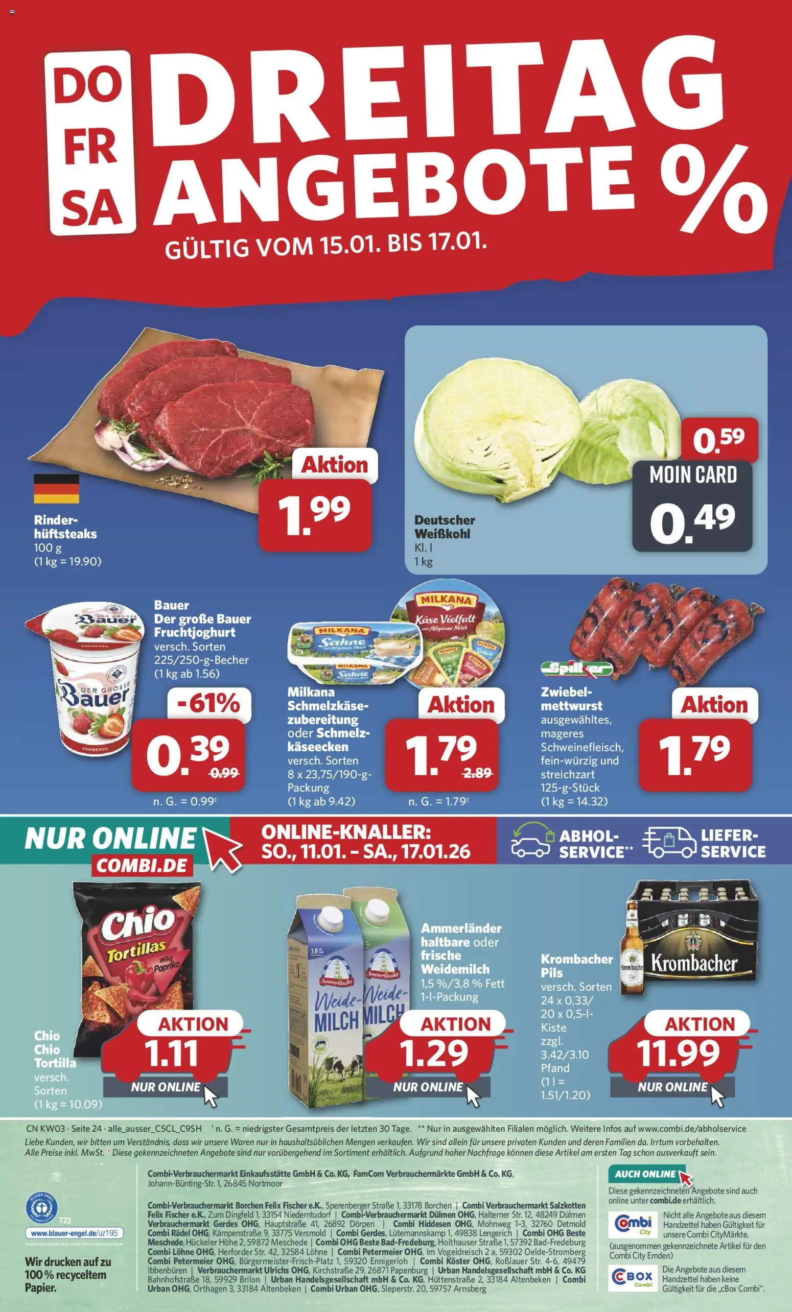 Combi Prospekt 	 – gültig ab 12.01.2026 | Seite: 24 | Produkte: Milch, Käse, Milkana, Krombacher