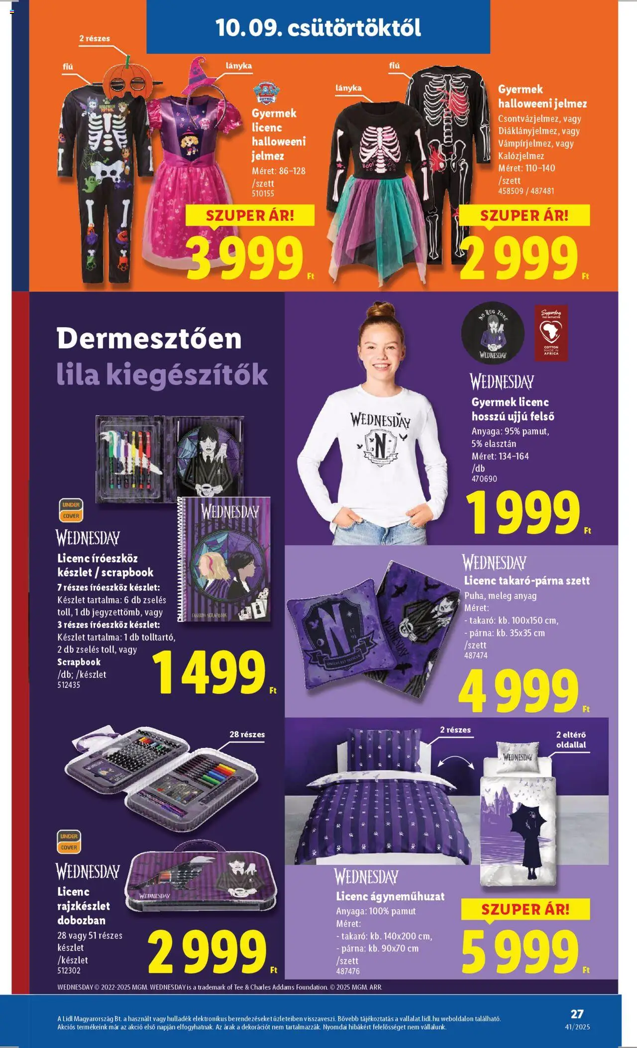 Lidl akciós ujság - amely érvényes a következő dátumtól: 09.10.2025 | Oldal: 27 | Termékek: Párna, Takaró, Ágyneműhuzat