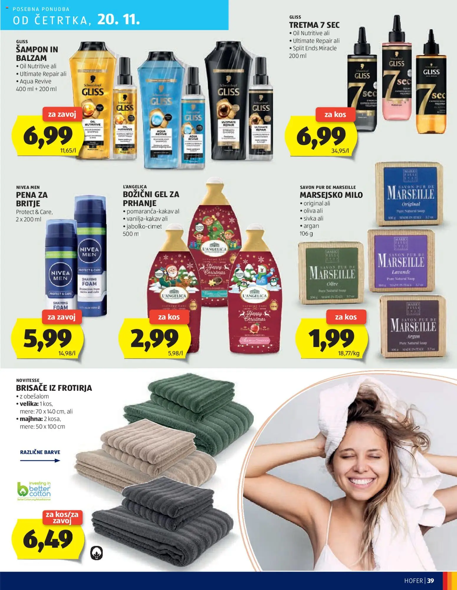 Novi Hofer katalog ponudbe – veljaven od 13.11.2025 | Stran: 39 | Izdelki: Gel za prhanje, Sampon, Pena za britje, Milo