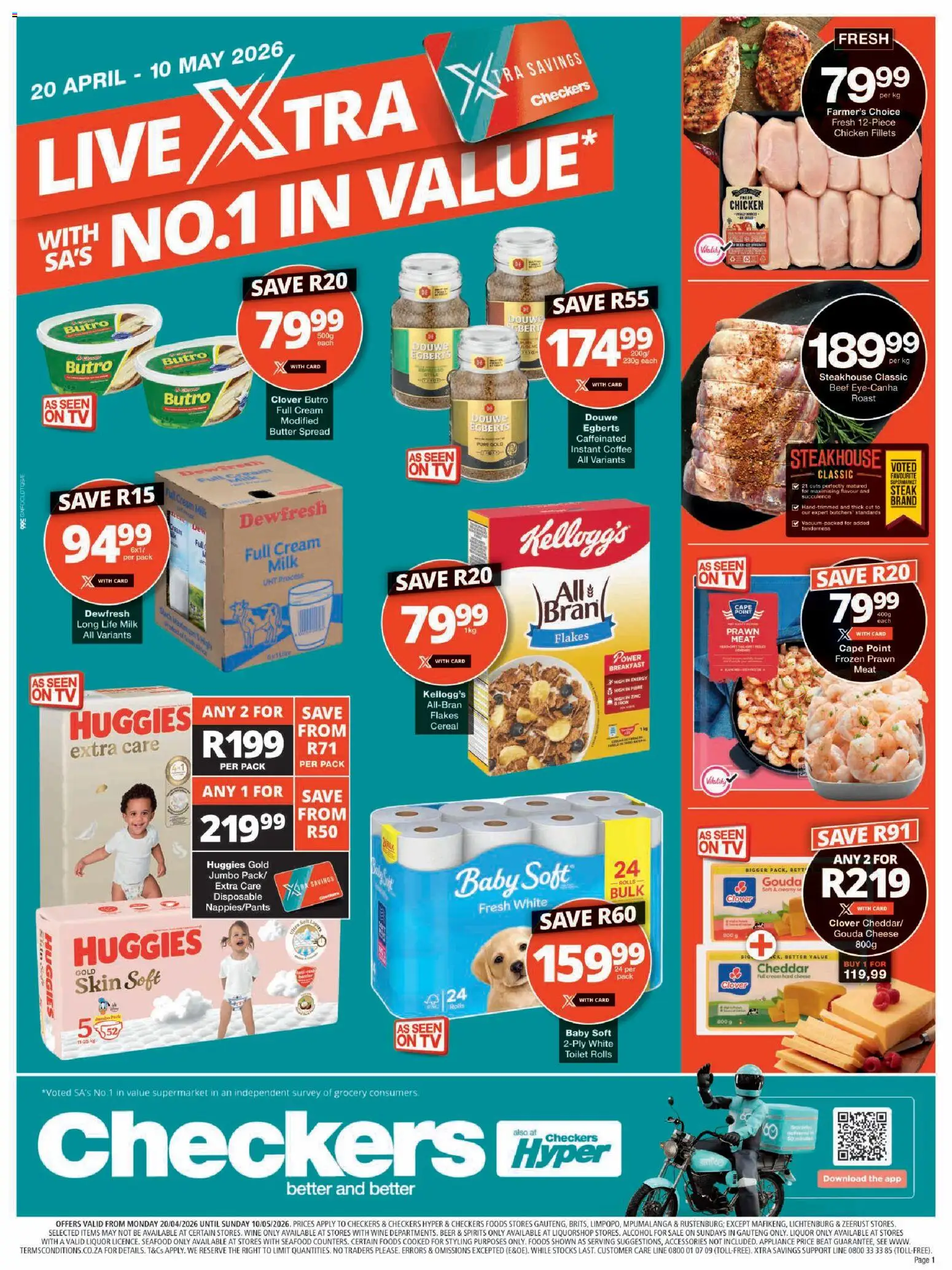 New Checkers catalogue – valid from 20.04.2026 | Page: 1 | Products: Milk, Wine, Beer, Beef