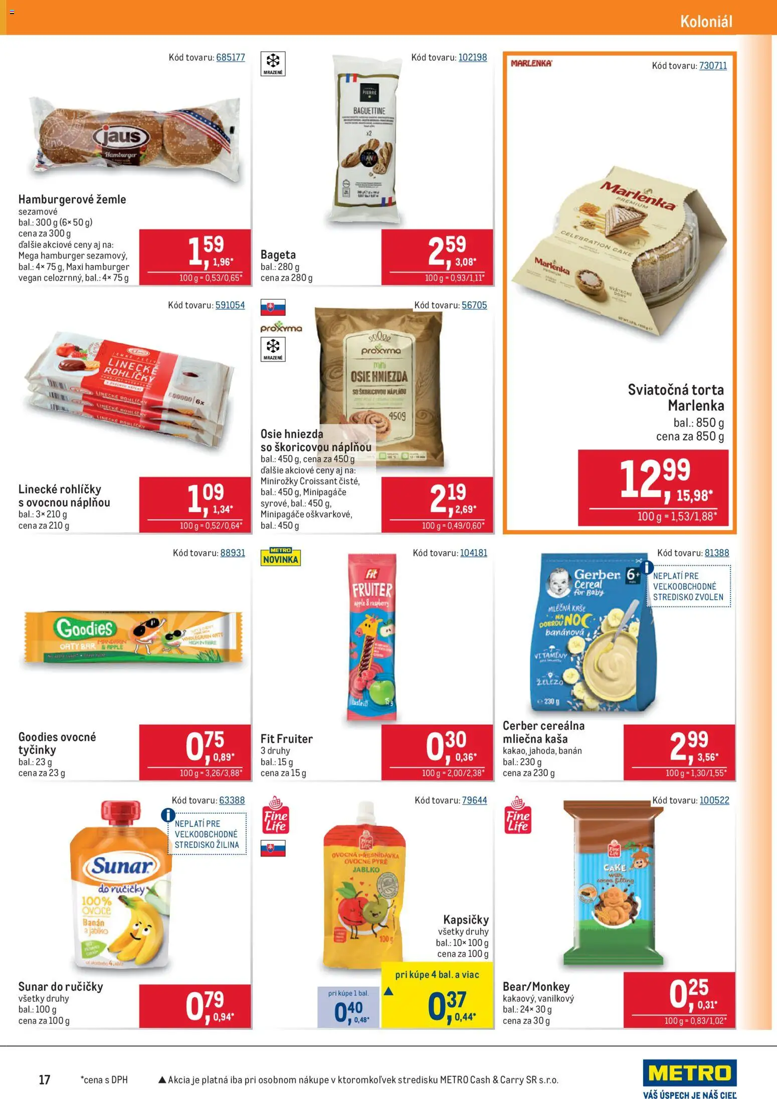 Nové Metro akcie – leták je platný od 08.04.2026 | Strana: 17 | Produkty: Croissant, Hamburgerové žemle, Apple, Sunar