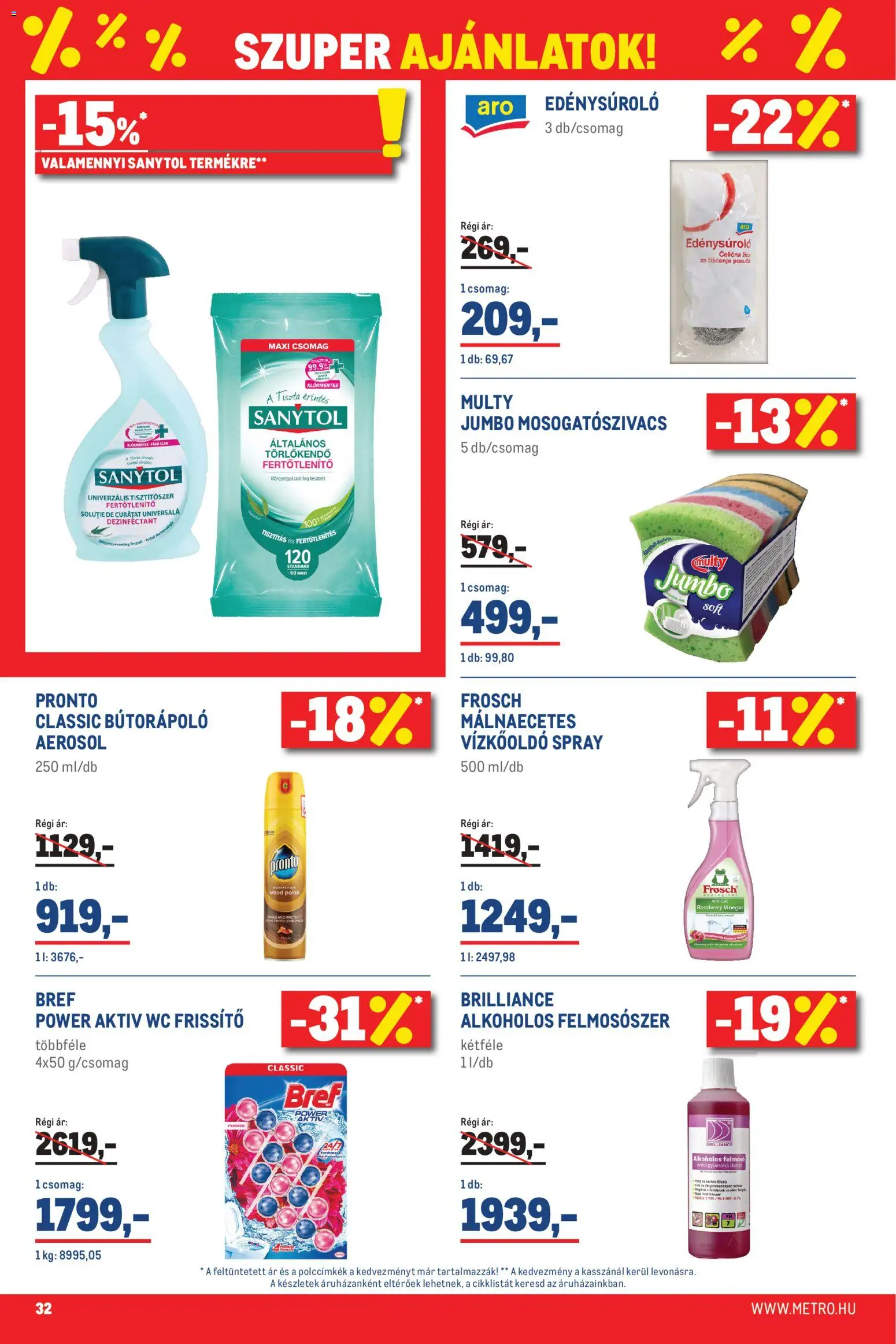 Metro akciós ujság - amely érvényes a következő dátumtól: 02.05.2026 | Oldal: 32 | Termékek: Gyümölcs, Vízkőoldó, Törlőkendő, WC