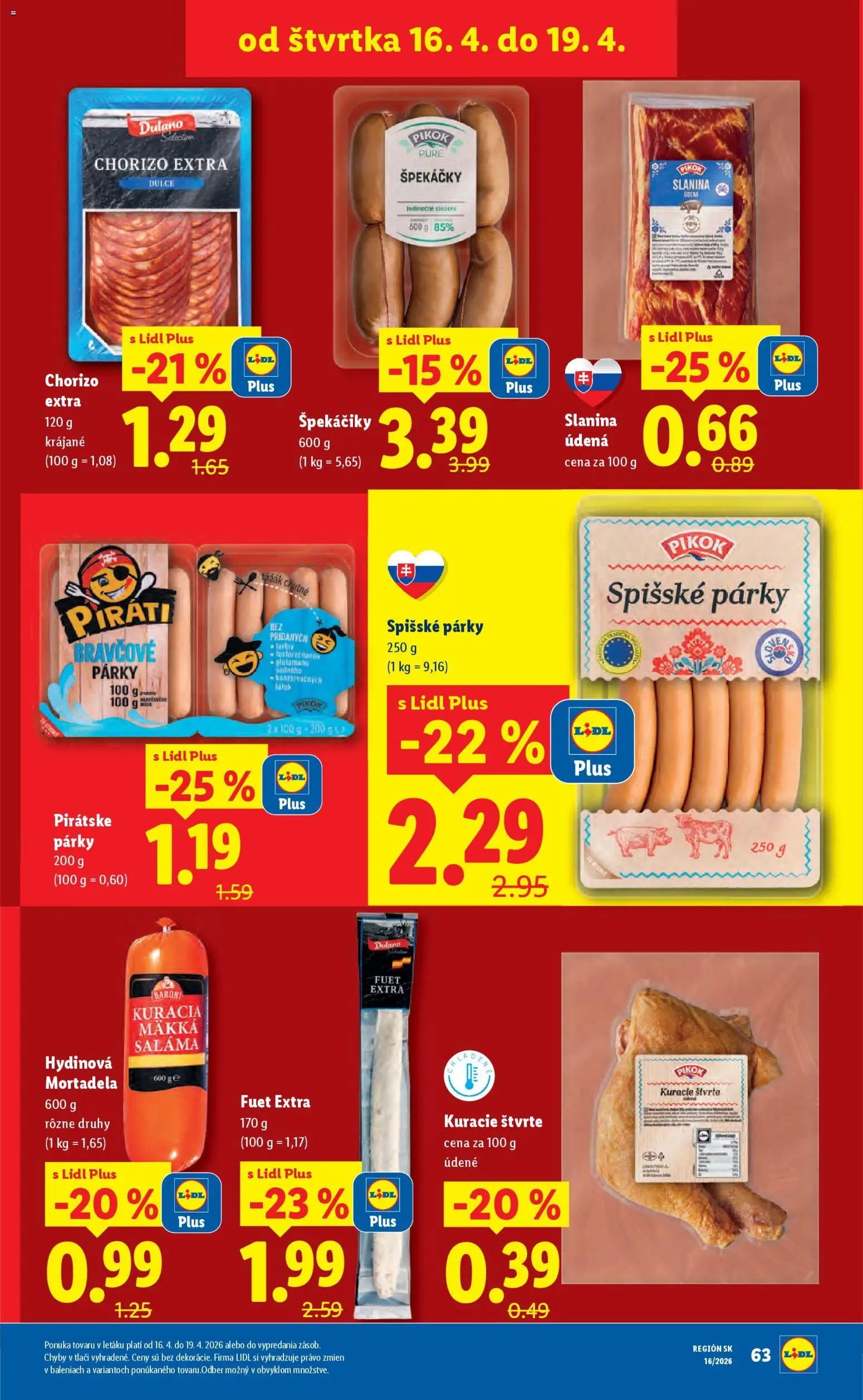 Nové Lidl akcie – leták je platný od 13.04.2026 | Strana: 61 | Produkty: Saláma, Slanina, Párky