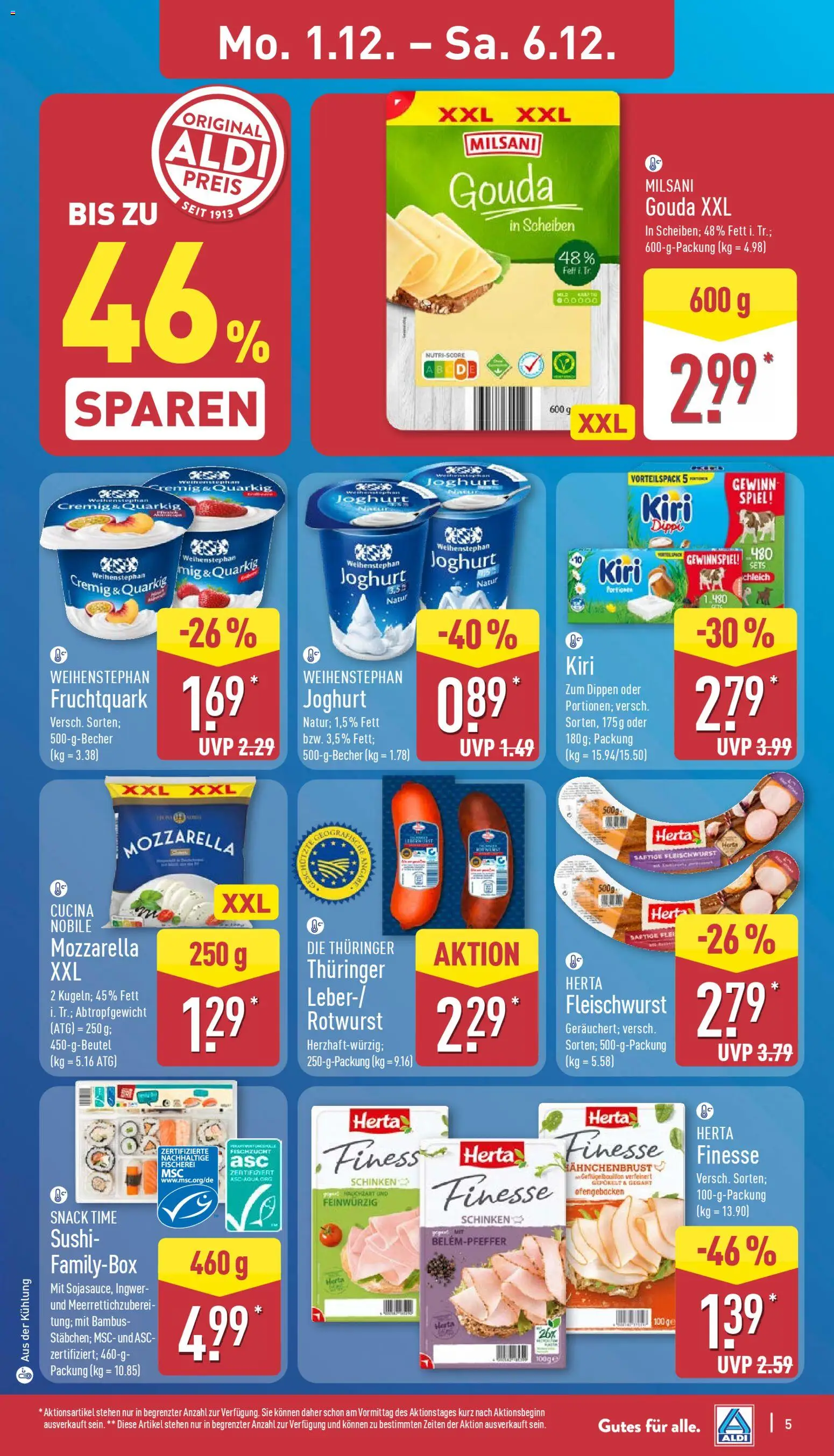 Aldi Prospekt 	 – gültig ab 01.12.2025 | Seite: 5 | Produkte: Spiel, Joghurt, Gouda, Schinken