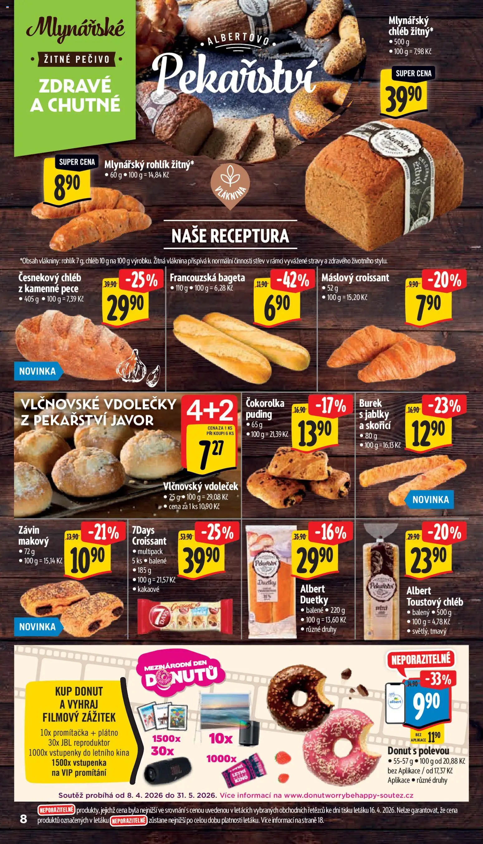Albert leták - Supermarket od 22.04.2026 | Strana: 16 | Produkty: Rohlík, Toustový chléb, Burek, Žitné pečivo
