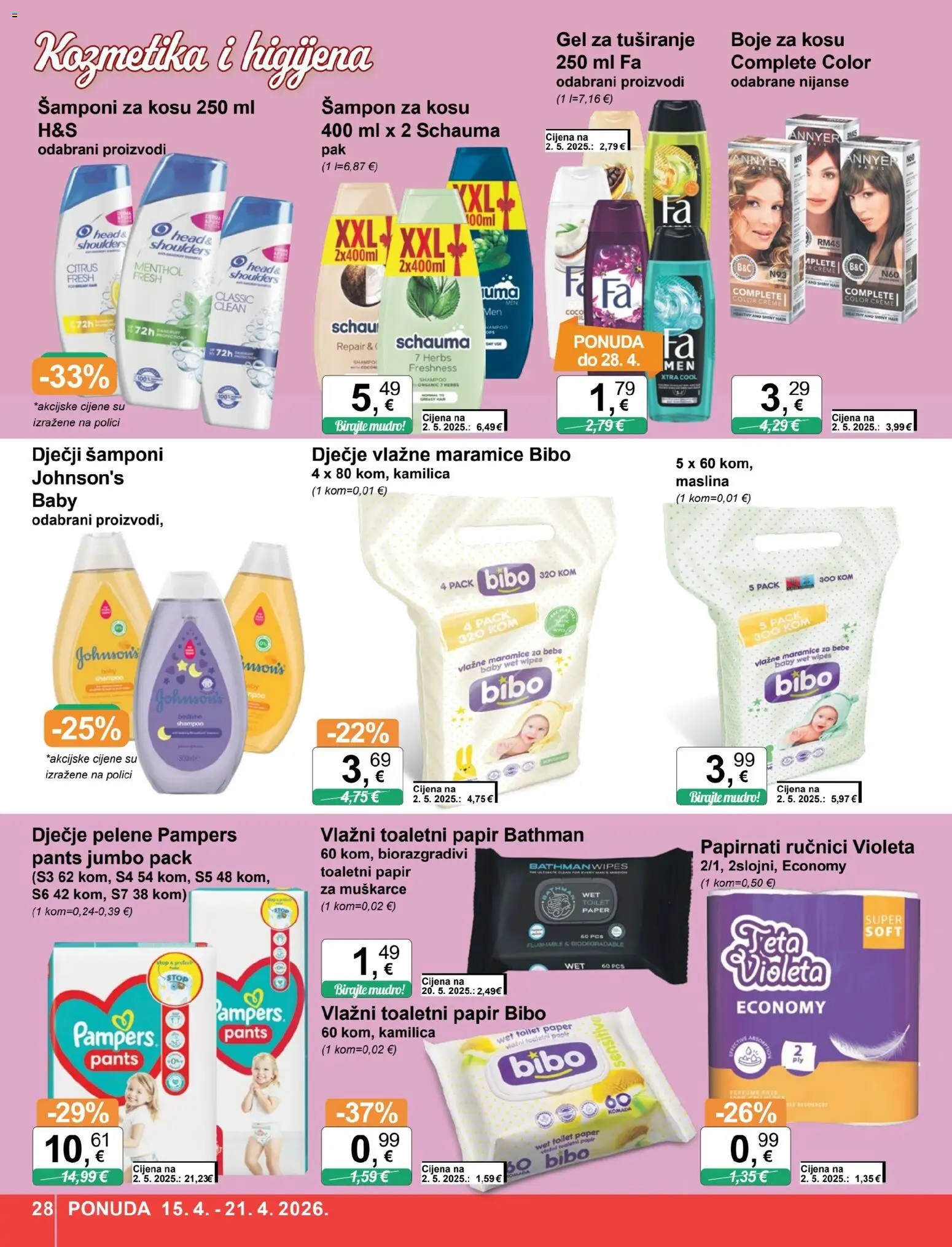 KTC katalog | vrijedi od 15.04.2026 | Stranica: 28 | Proizvodi: Feta, Vlažne maramice, Pampers, PC