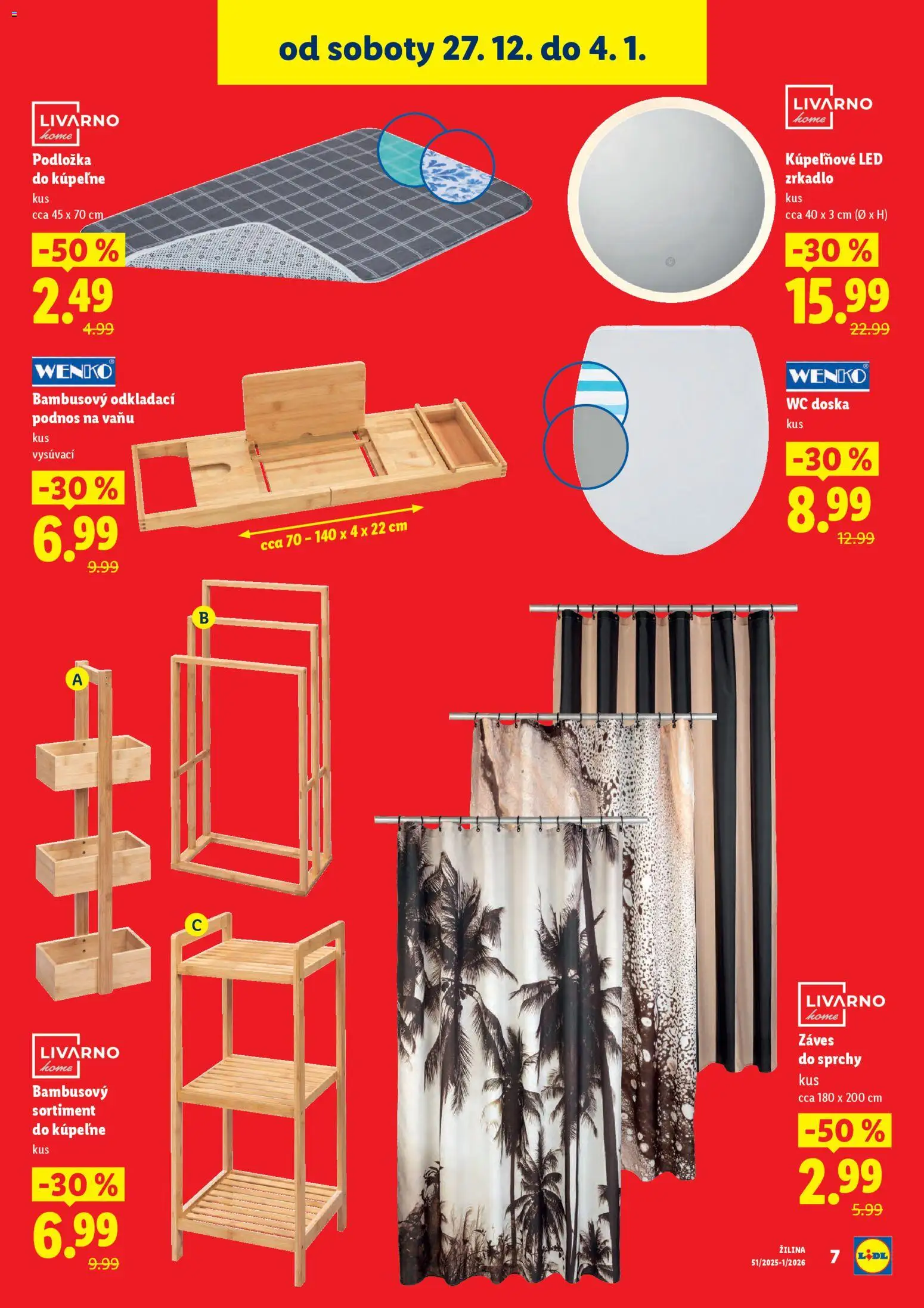 Nové Lidl akcie – leták je platný od 27.12.2025 | Strana: 7 | Produkty: Zrkadlo, Led, Wc