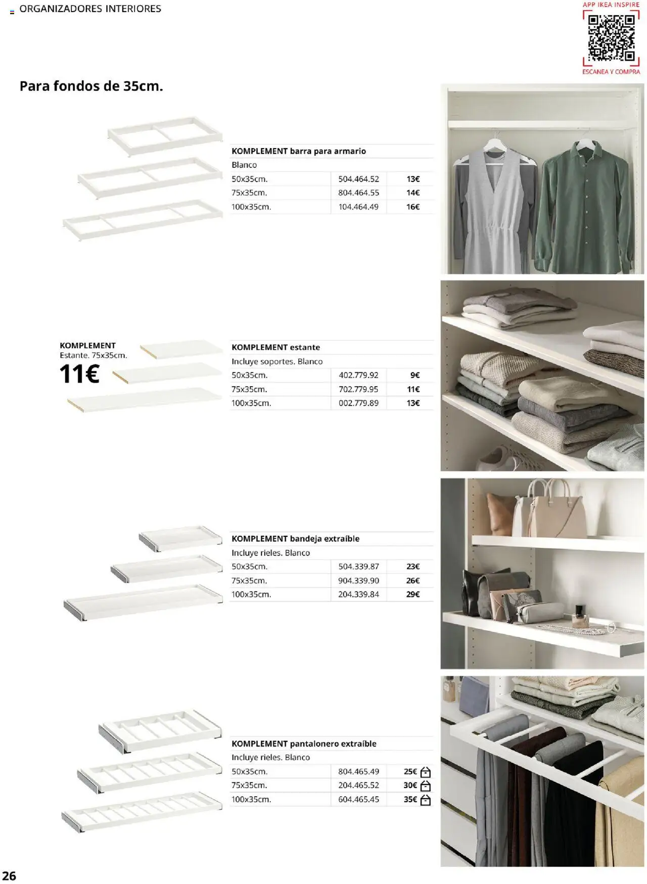 Catálogo IKEA Pax y Komplement │ válido desde el 01.09.2025 | Página: 26 | Productos: Bandeja, Estante, Armario