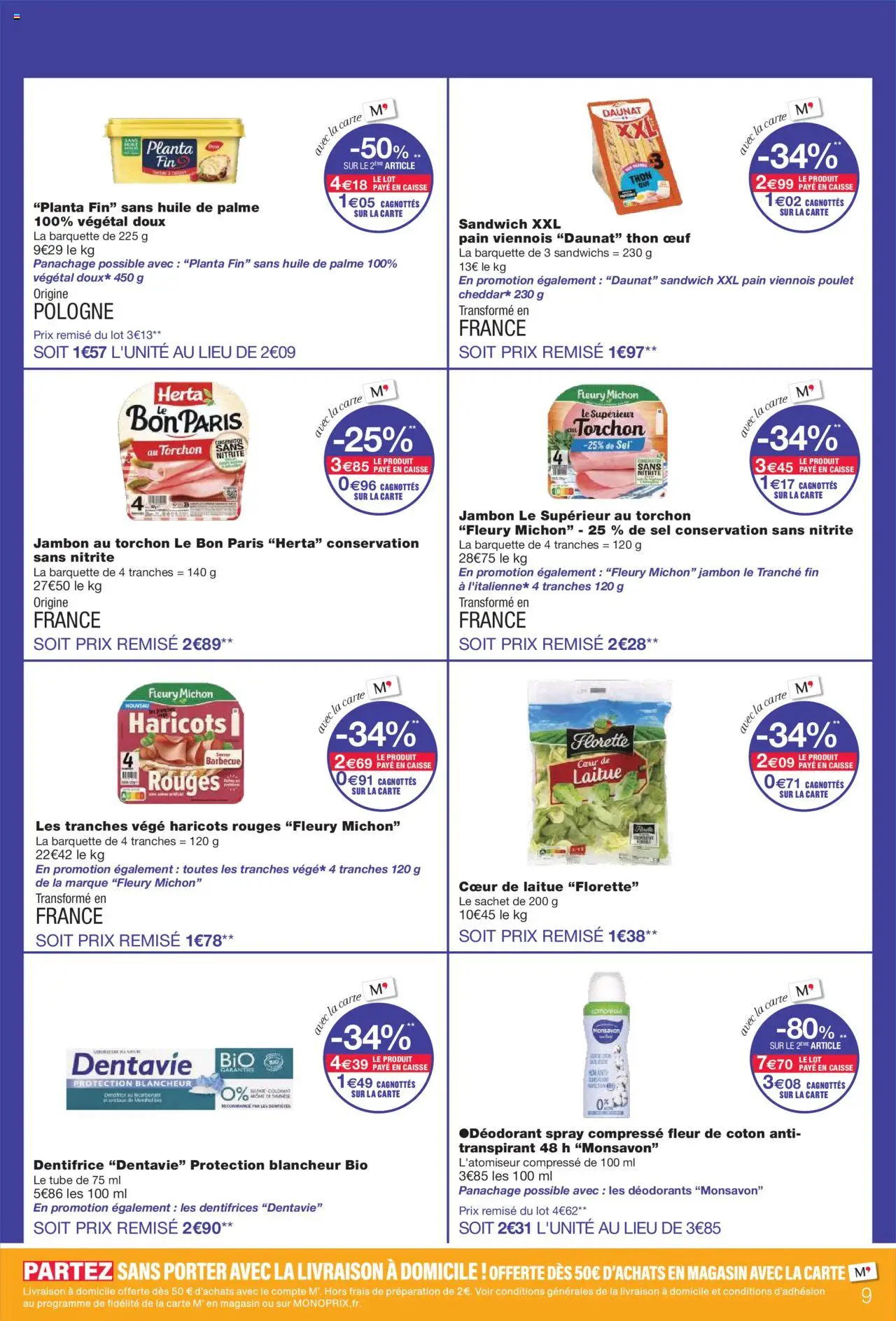 {H1} | Page: 9 | Produits: Laitue, Thon, Haricots rouges, Jambon