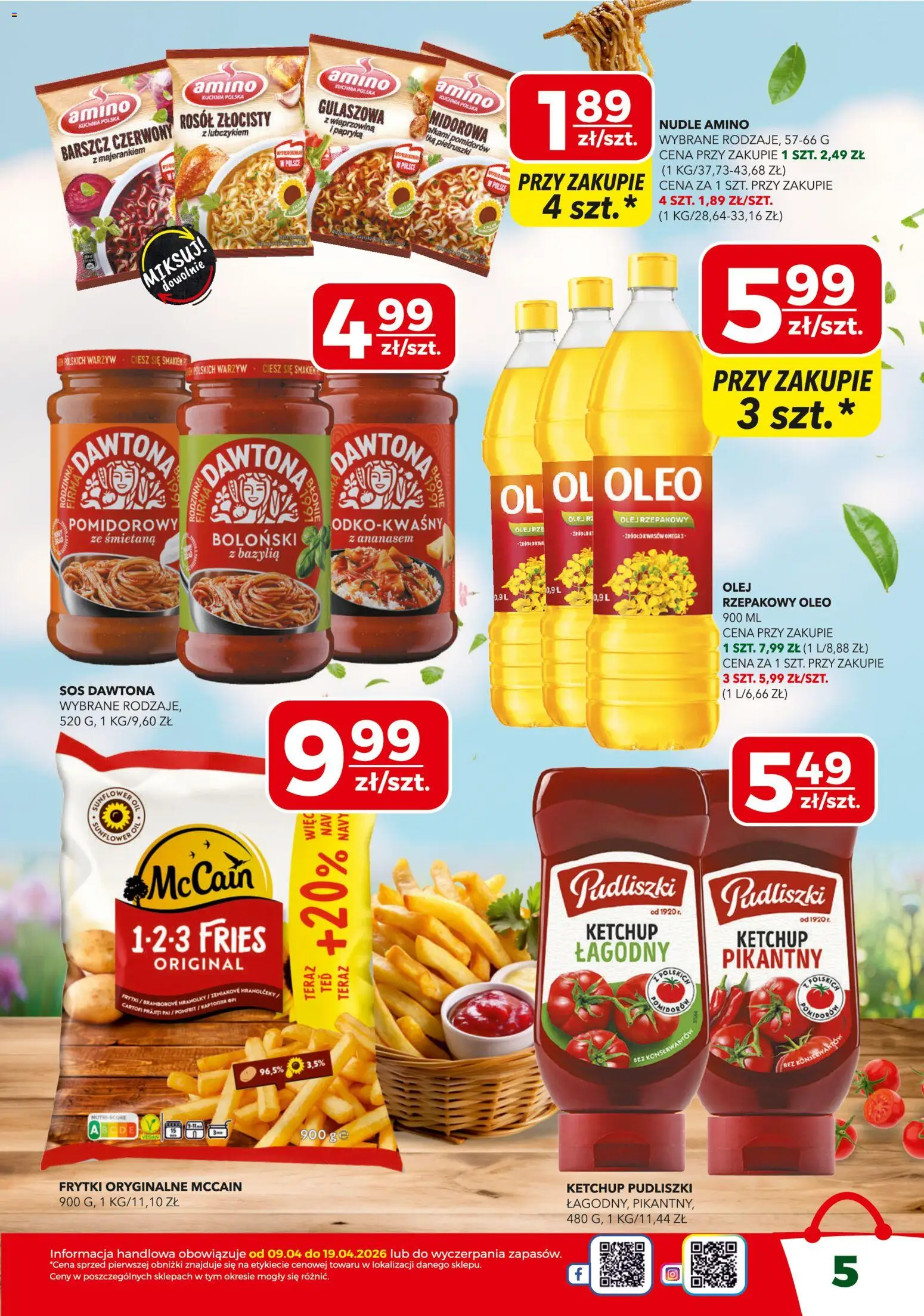 Top Market gazetka od 09.04.2026 | Strona: 5 | Produkty: Olej rzepakowy, Ketchup, Bazylia, Frytki