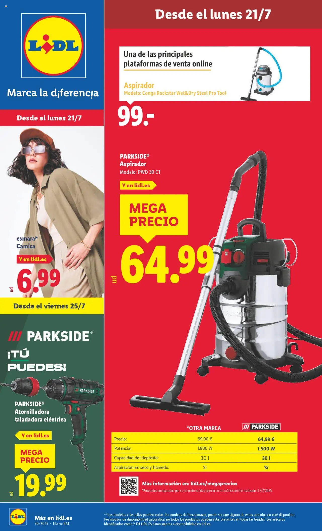 Lidl folleto de bazar │ válido desde el 21.07.2025 | Página: 1 | Productos: Camisa, Aspirador