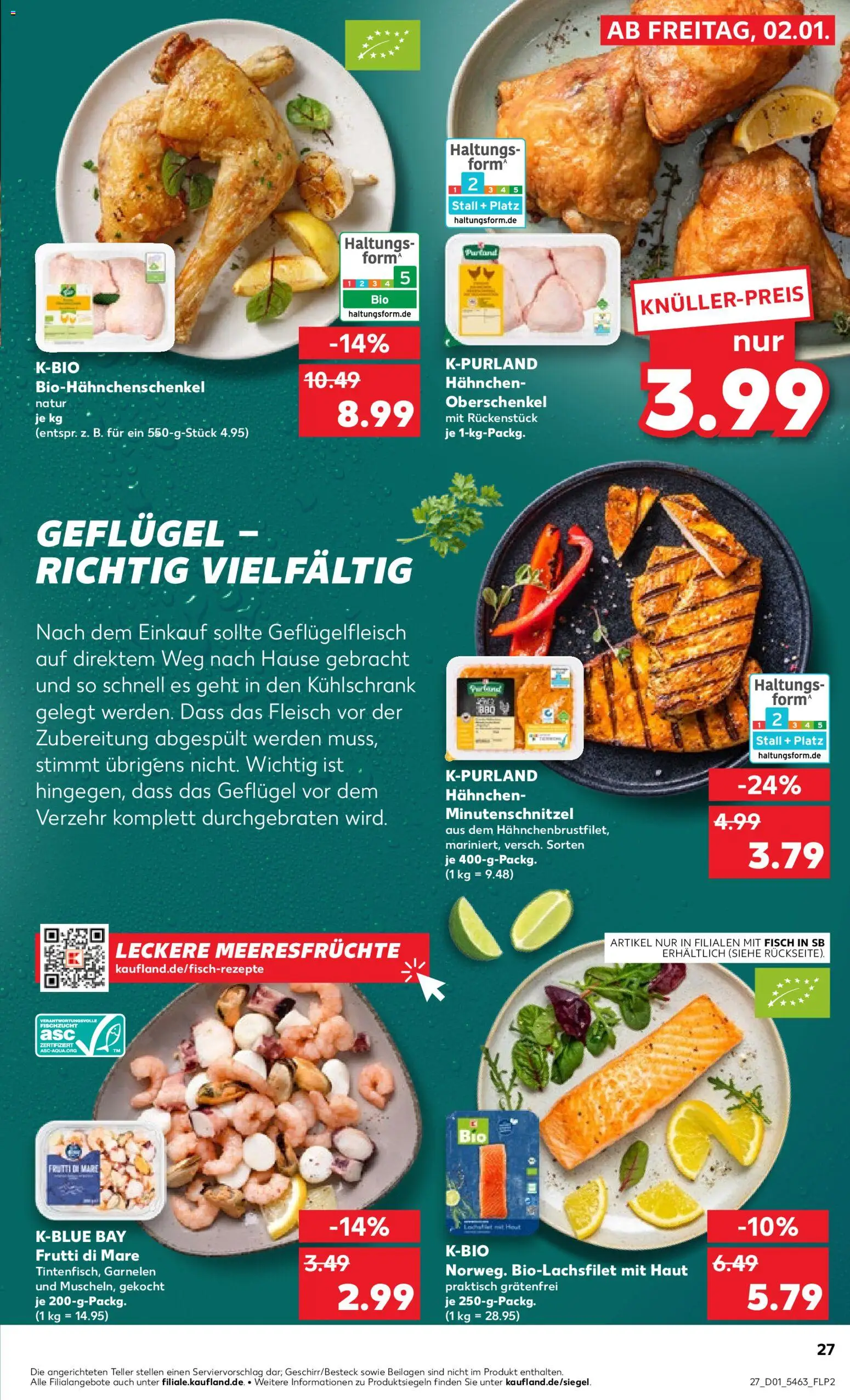 Kaufland prospekt Hamburg	 – gültig ab 02.01.2026 | Seite: 27 | Produkte: Hahnchen, Kühlschrank, Fisch, Meeresfrüchte