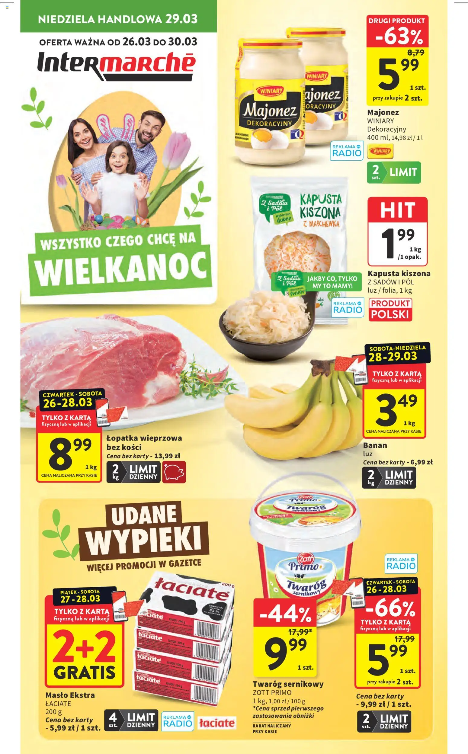 Intermarche gazetka od 26.03.2026 | Strona: 1 | Produkty: Kapusta, Radio, Łopatka wieprzowa, Majonez
