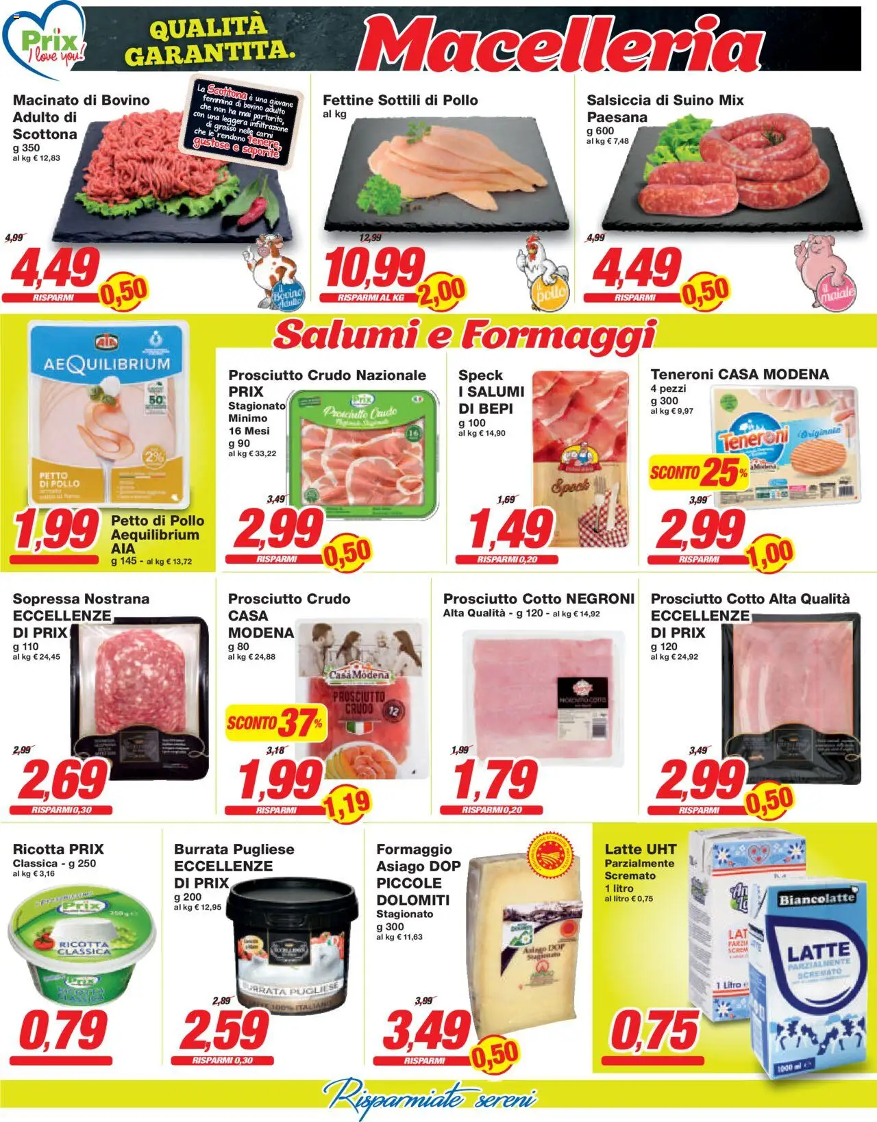 Volantino Prix del 26.09.2025 | Pagina: 14 | Prodotti: Bovino, Petto di Pollo, Salsiccia, Macinato
