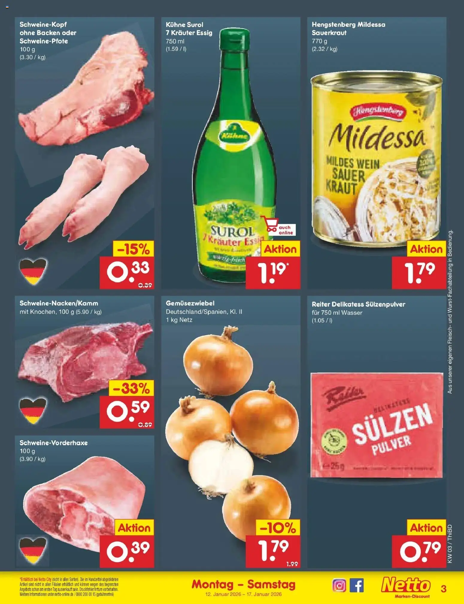 Netto Marken-Discount prospekt Thiendorf	 – gültig ab 12.01.2026 | Seite: 13 | Produkte: Essig, Kraut, Wein, Fleisch