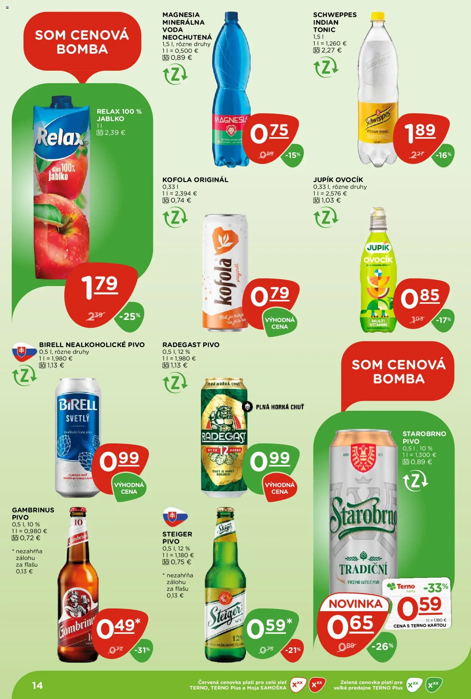 Nové Terno akcie – leták je platný od 05.03.2026 | Strana: 14 | Produkty: Pivo, Steiger, Voda, Gambrinus