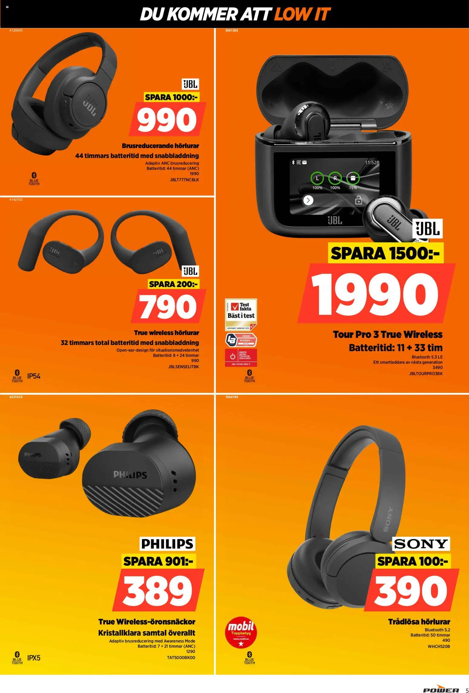 Power reklamblad aktuell från 13.04.2026 | Sida: 5 | Produkter: Trådlösa hörlurar, Telefon, Hörlurar