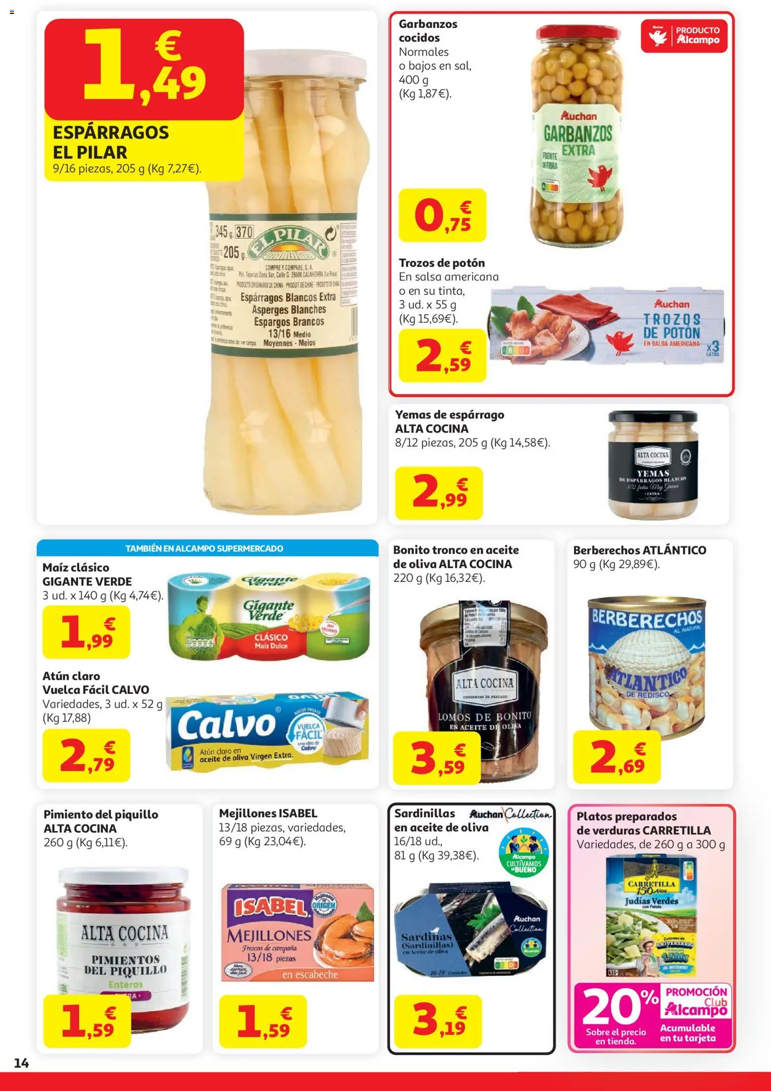 Alcampo HG Unico │ válido desde el 21.04.2026 | Página: 14 | Productos: Berberechos, Aceite, Νερό καρύδας, Cocina