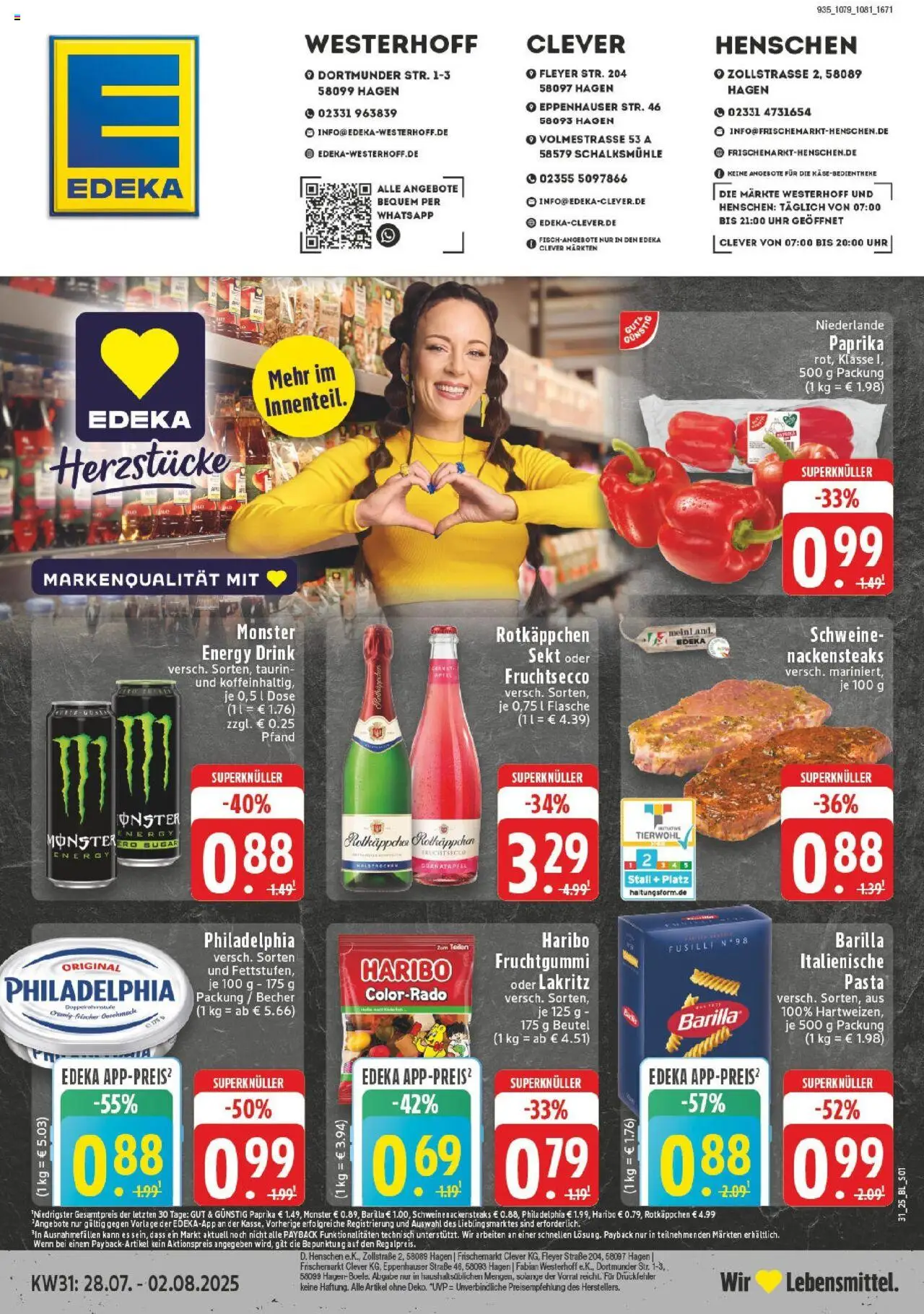 Edeka prospekt Hagen-Boele	 - gültig ab dem 27.07.2025 | Seite: 1 | Produkte: Energy, Paprika, Rotkäppchen, Pasta