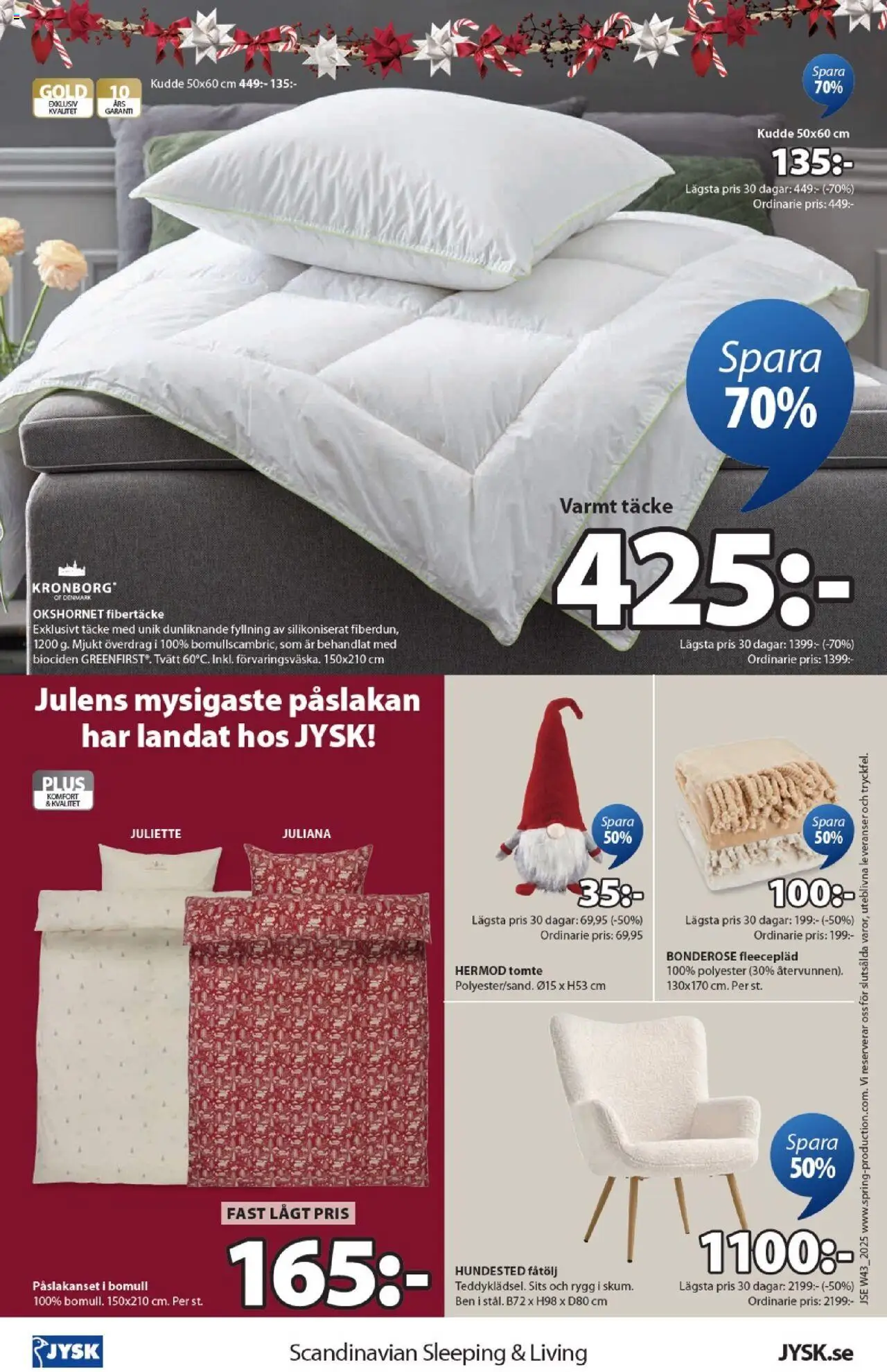 JYSK reklamblad aktuell från 20.10.2025 | Sida: 24 | Produkter: Täcke, Påslakanset, Kudde, Fåtölj