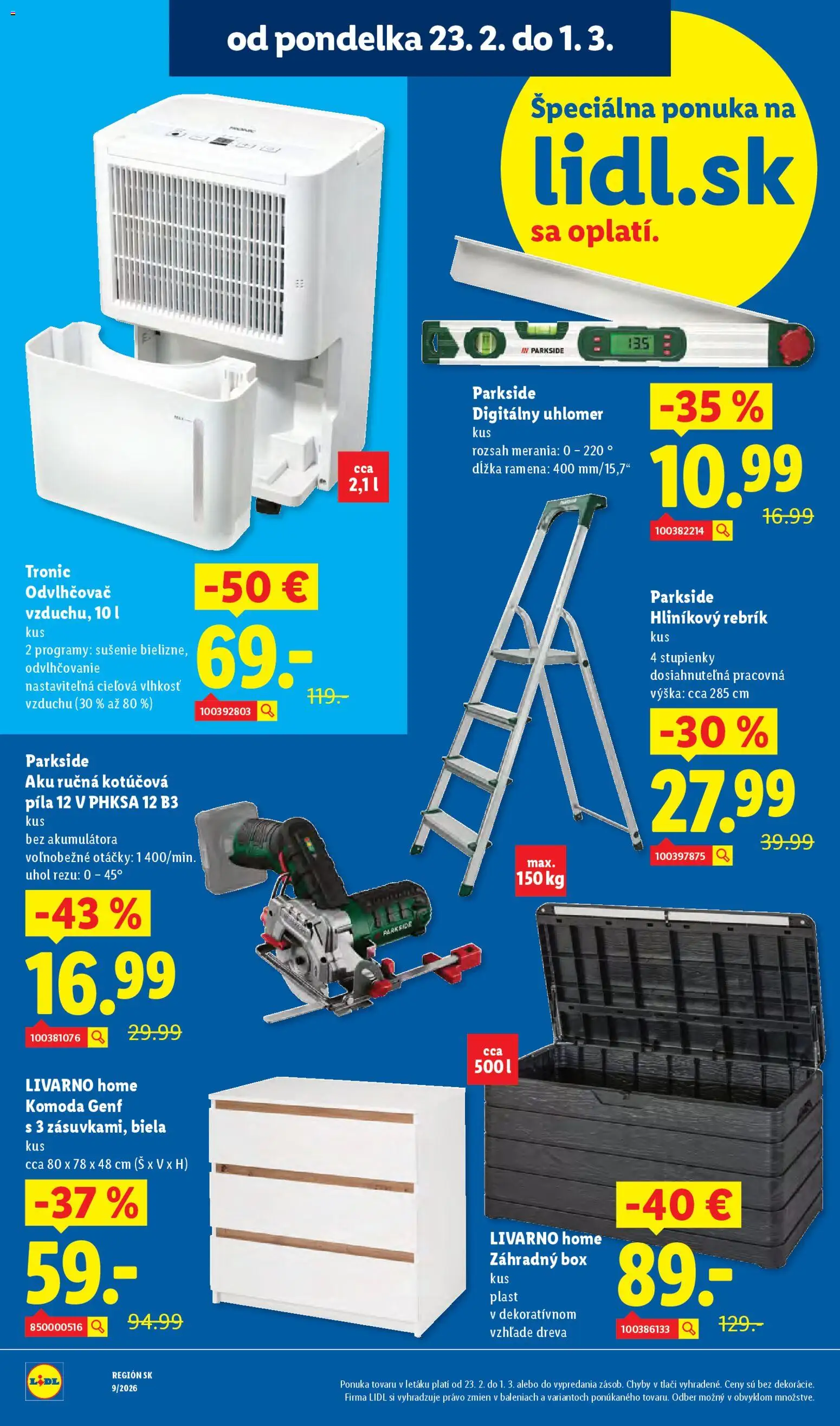 Nové Lidl akcie – leták je platný od 26.02.2026 | Strana: 92 | Produkty: Záhradný box, Odvlhčovač, Píla, Kotúčová píla