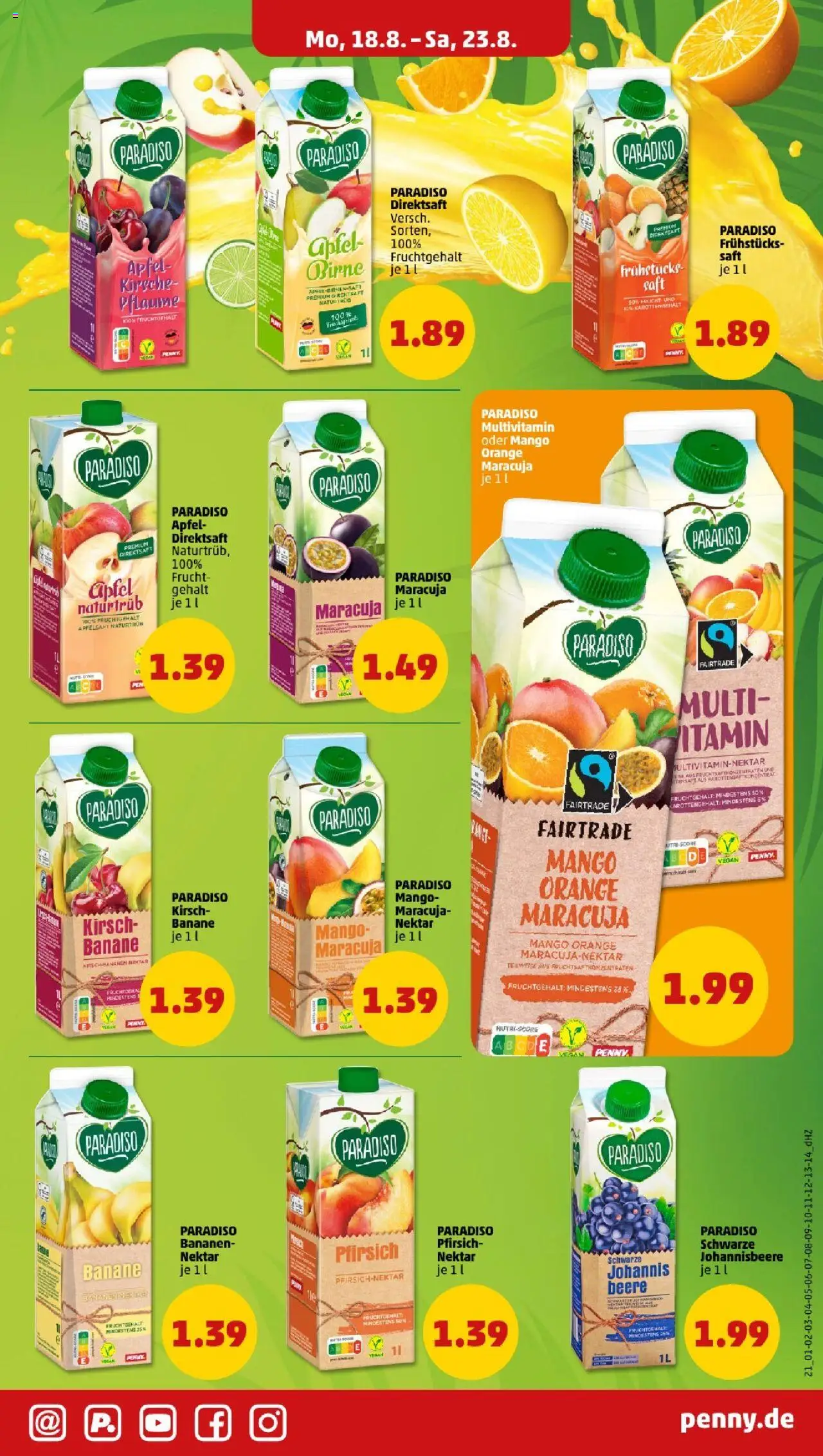 Penny - Mecklenburg-Vorpommern - gültig ab dem 18.08.2025 | Seite: 21 | Produkte: Äpfel, Bananen, Apfelsaft, Pfirsich