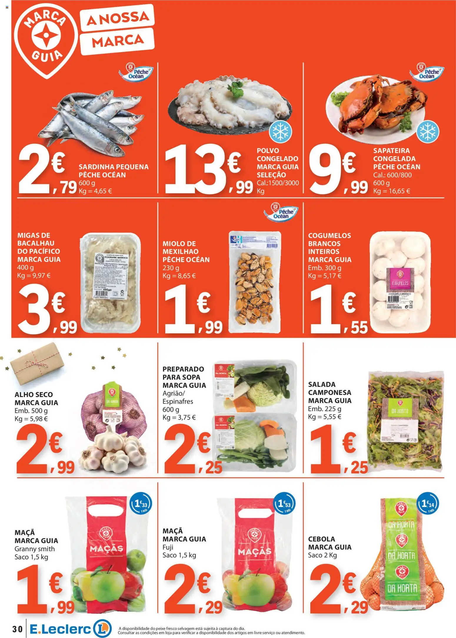 E.Leclerc folheto │ válido de 13.11.2025 | Página: 30 | Produtos: Polvo, Sopa, Maçãs, Peixe