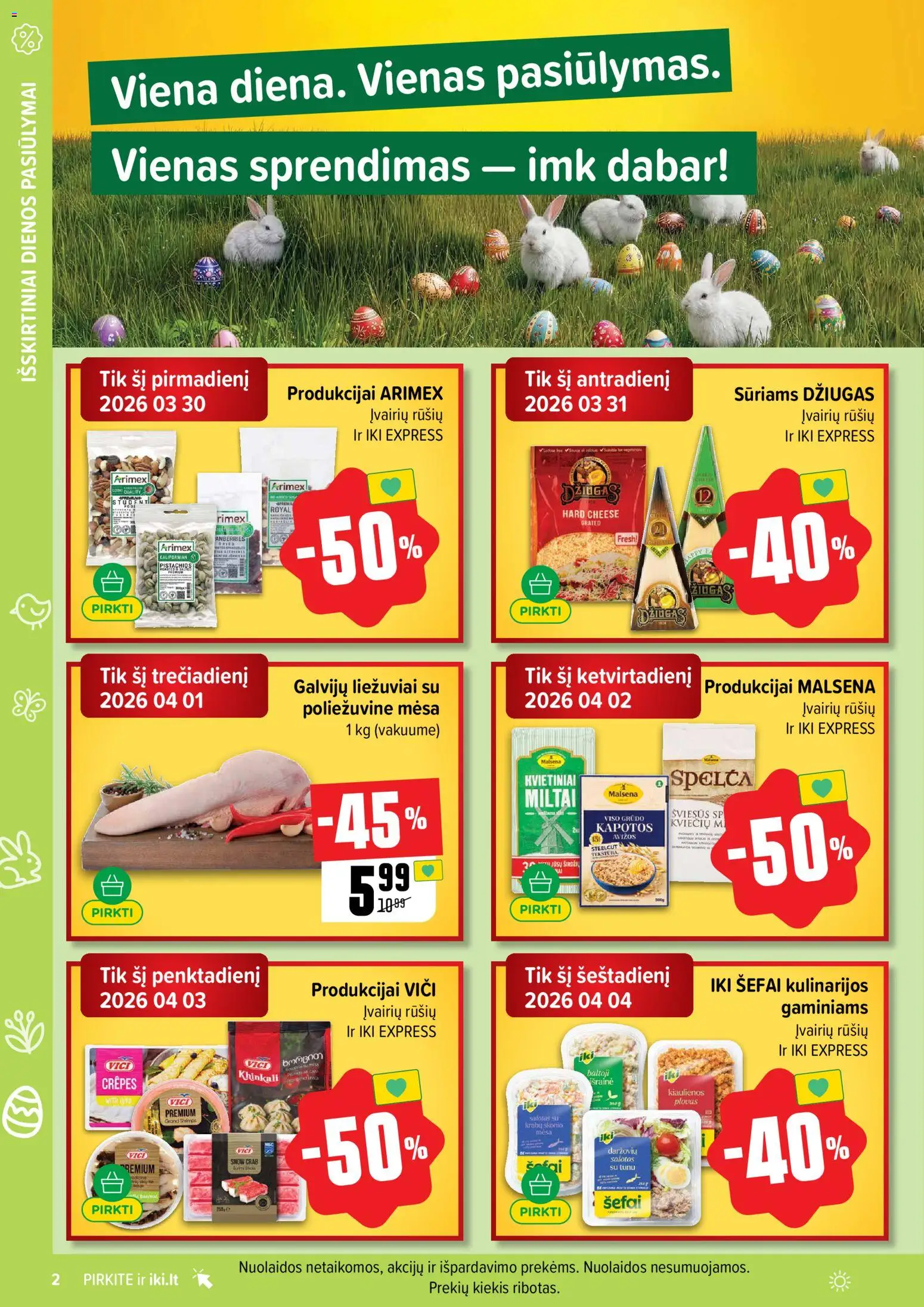 IKI akcijos nuo 30.03.2026 | Puslapis: 2 | Prekių: Salotos, Kiaulienos, Miltai