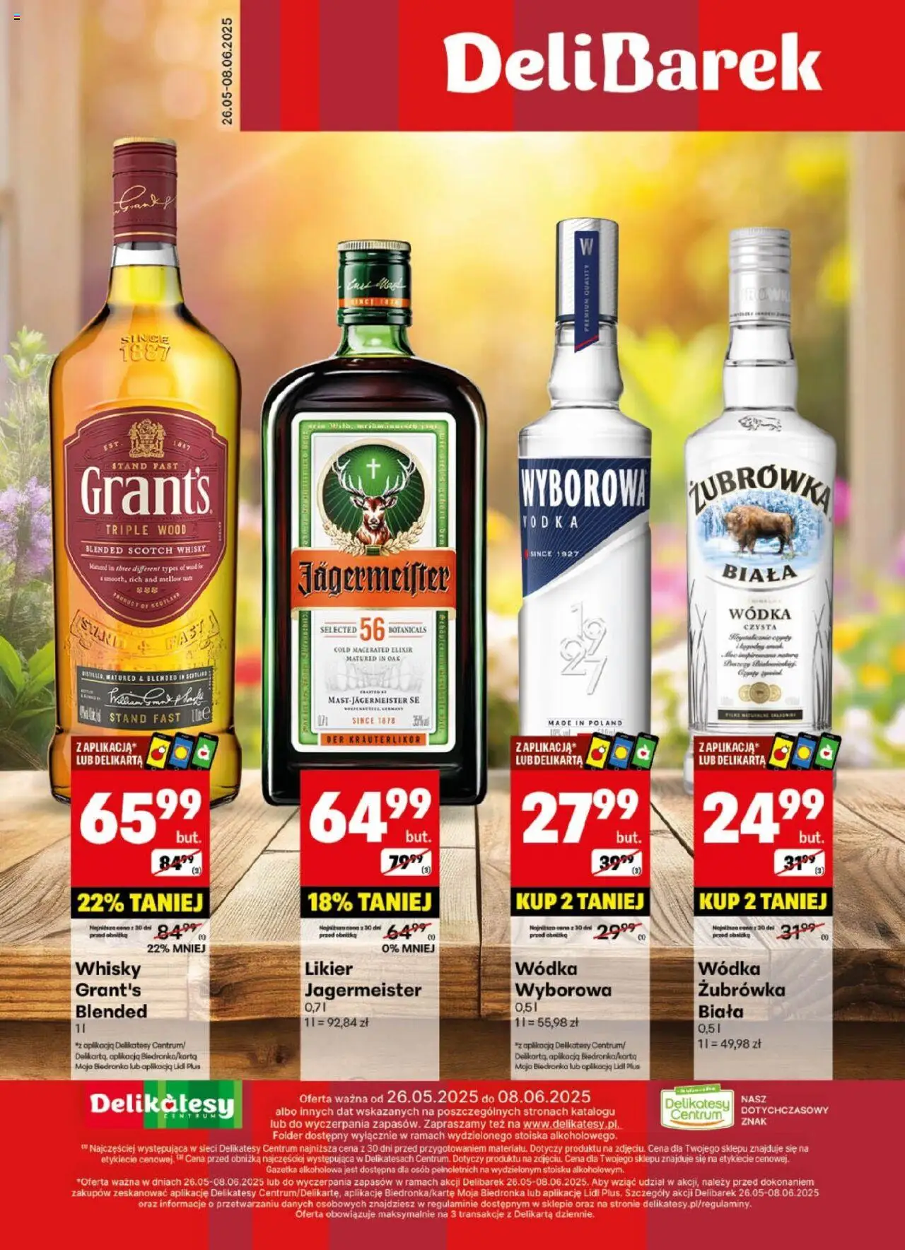 Delikatesy Centrum Gazetka alkoholowa od 26.05.2025 | Strona: 1 | Produkty: Grant's, Żubrówka, Jagermeister, Whisky