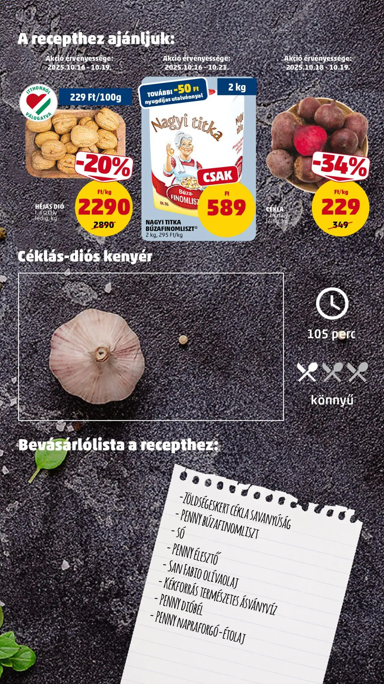 PENNY akciós ujság - amely érvényes a következő dátumtól: 16.10.2025 | Oldal: 13 | Termékek: Kenyér, Élesztő, Ásványvíz, Dió