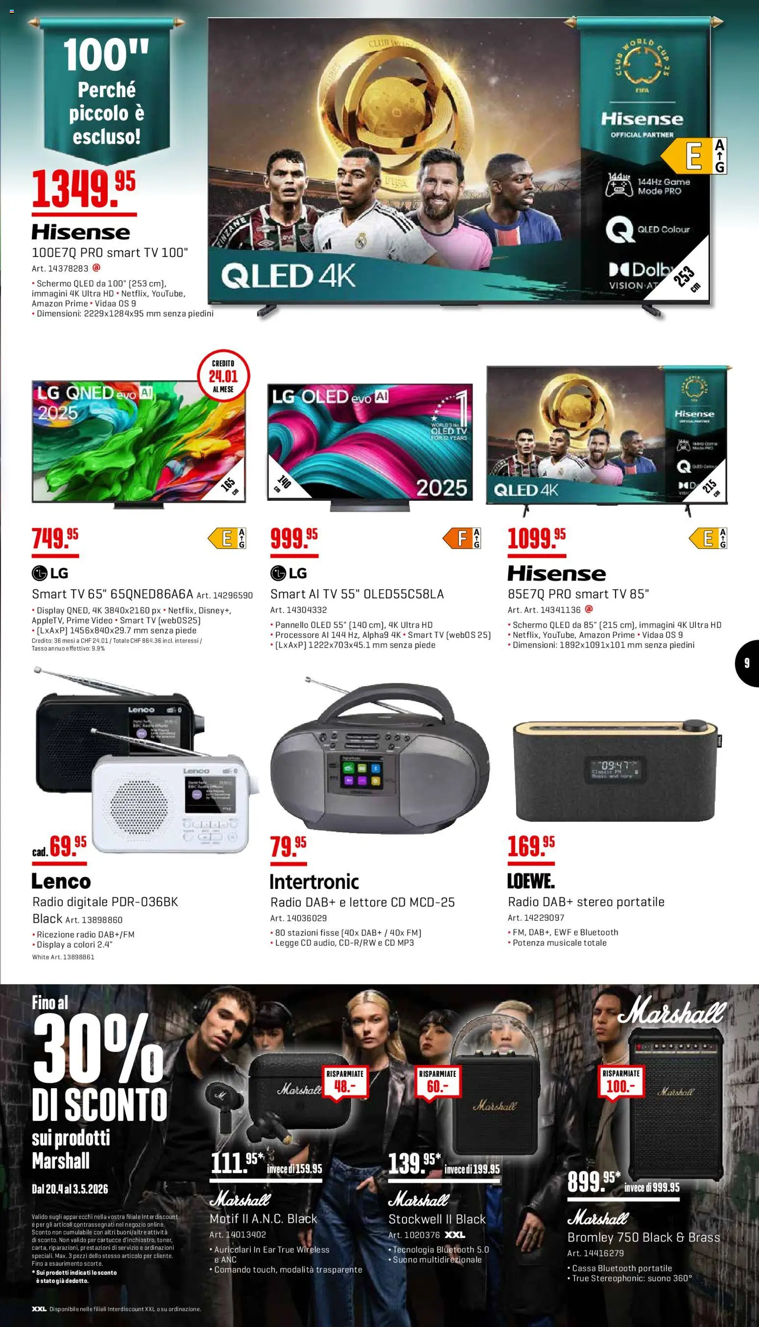 Interdiscount aktionen IT – gültig ab 20.04.2026 | Seite: 9 | Produkte: TV, Radio, LG, Hisense