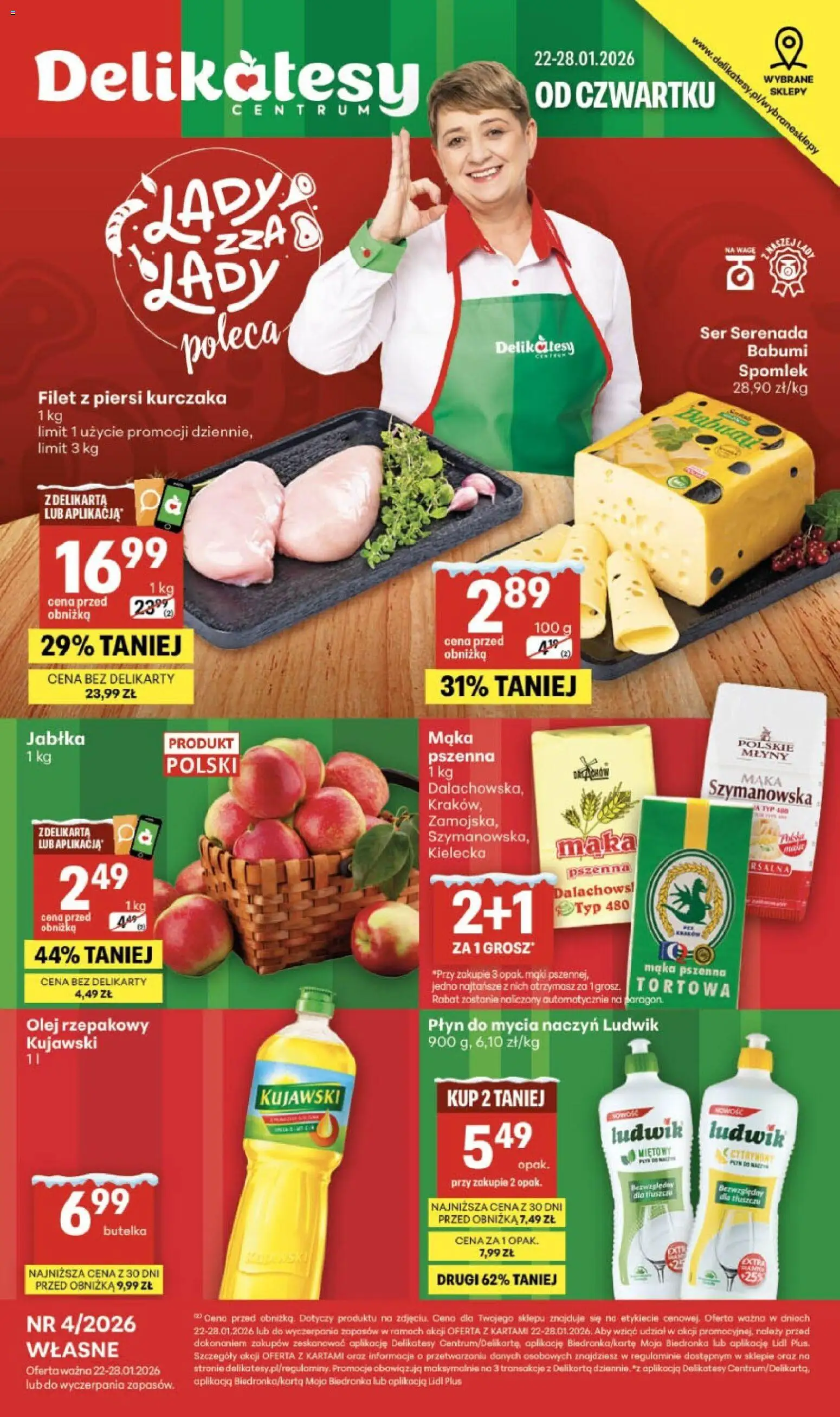 Delikatesy Centrum Gazetka - Sklepy Własne od 22.01.2026 | Strona: 1 | Produkty: Olej rzepakowy, Olej, Jabłka, Filet z piersi kurczaka