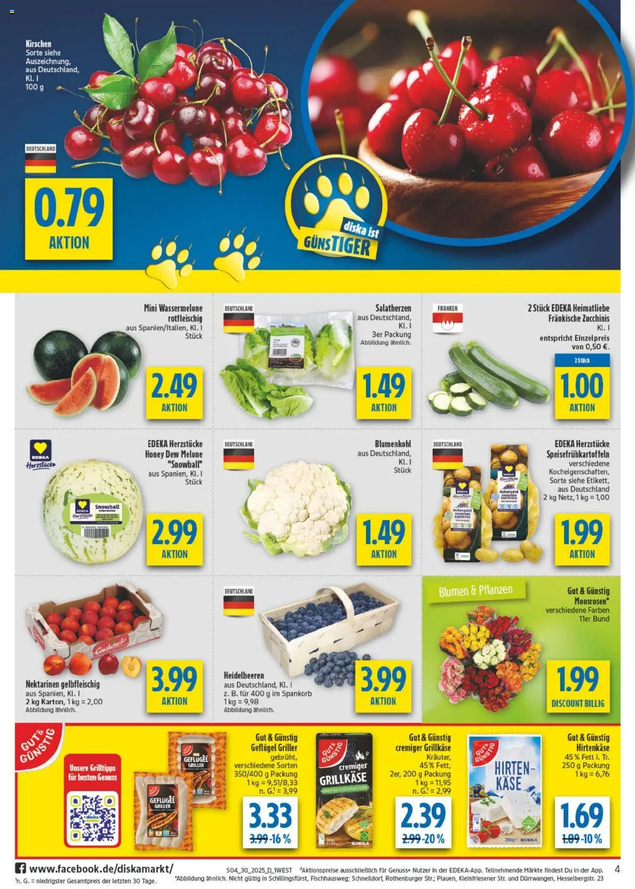 Diska - Bayern - gültig ab dem 21.07.2025 | Seite: 4 | Produkte: Blumen, Kirschen, Wassermelone, Griller