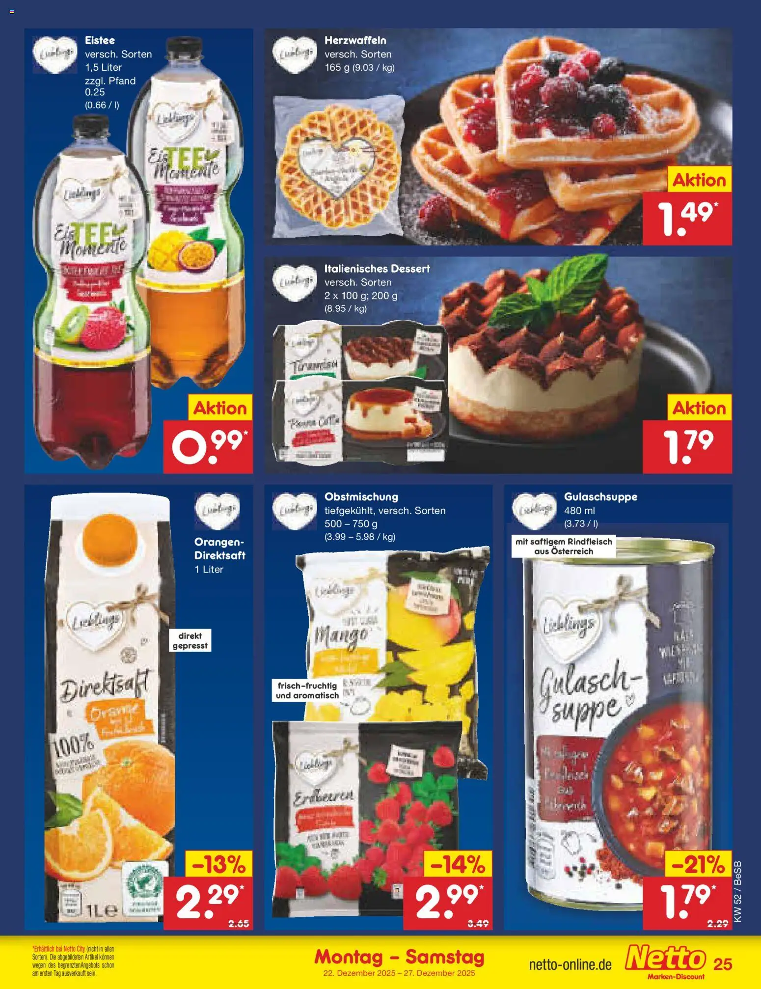 Netto Marken-Discount Prospekt 	 – gültig ab 22.12.2025 | Seite: 25 | Produkte: Orangen, Gulasch, Mango, Rindfleisch