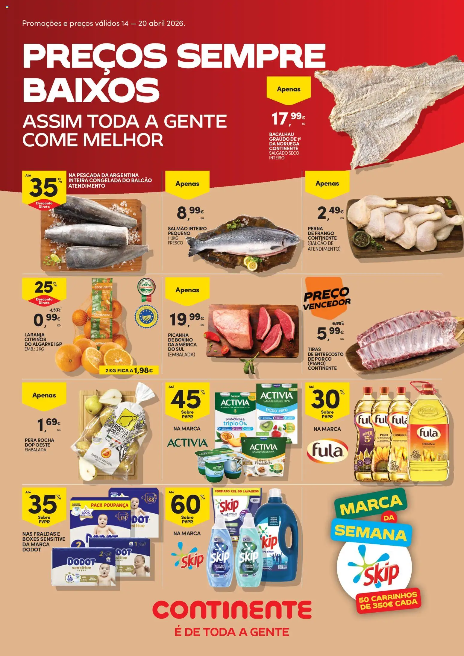 Continente Semanal Continente Bom Dia │ válido de 14.04.2026 | Página: 1 | Produtos: Bacalhau, Frango, Salmão, Iogurte