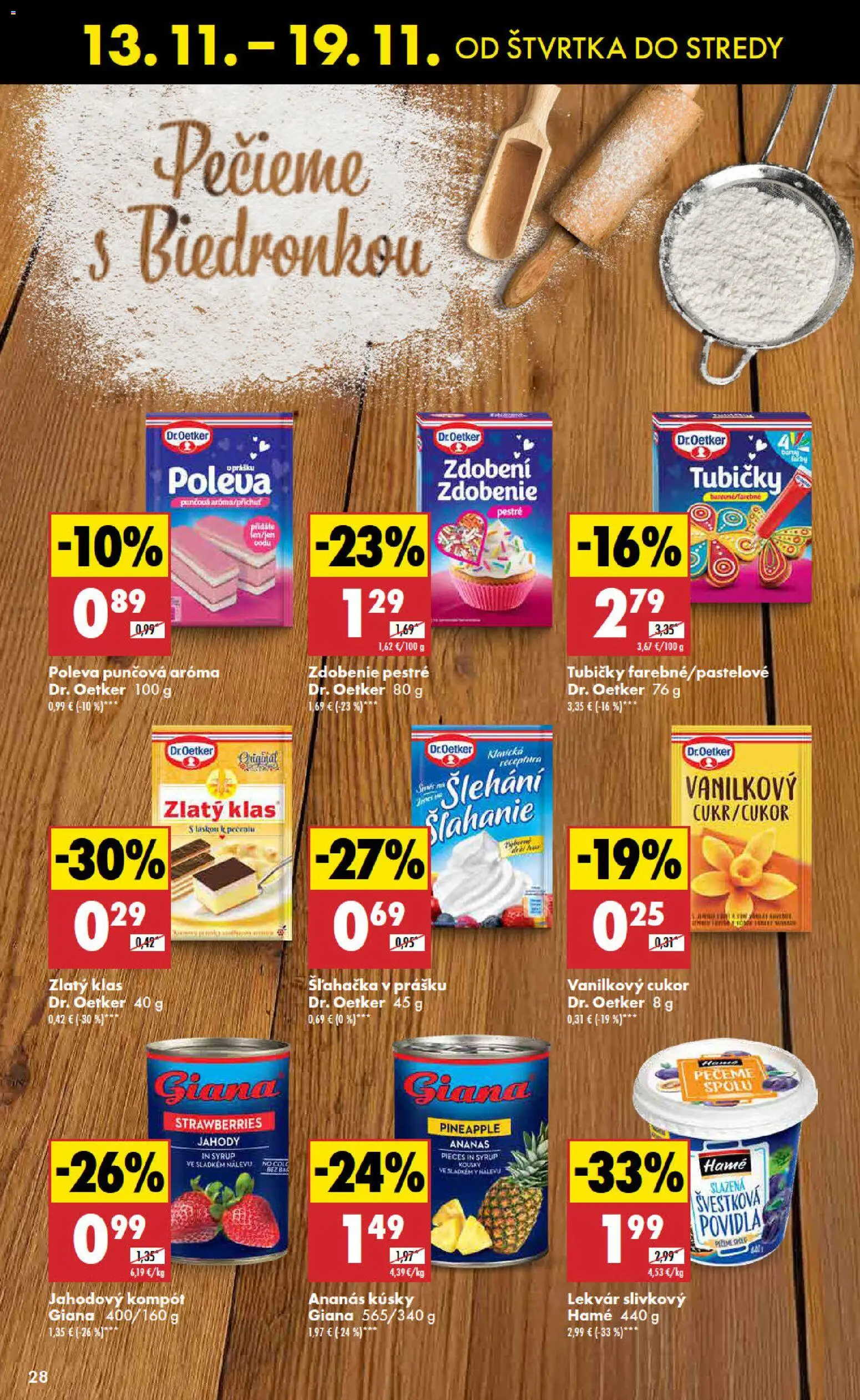 Nové Biedronka akcie – leták je platný od 13.11.2025 | Strana: 28 | Produkty: Vanilkový cukor, Zlatý klas, Ananás, Šľahačka
