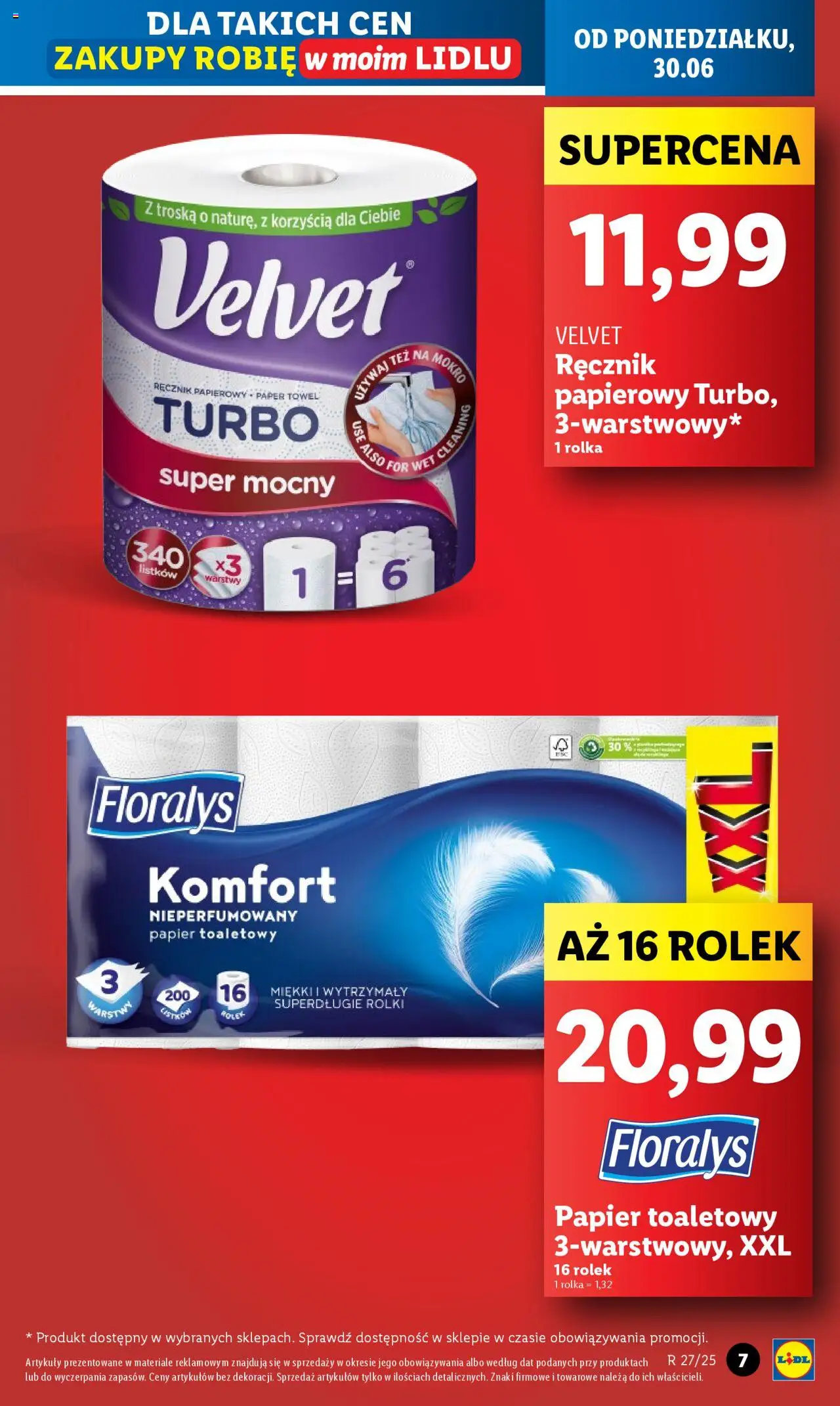 Lidl Gazetka od 30.06.2025 | Strona: 7 | Produkty: Papier toaletowy, Rolki, Ręcznik papierowy