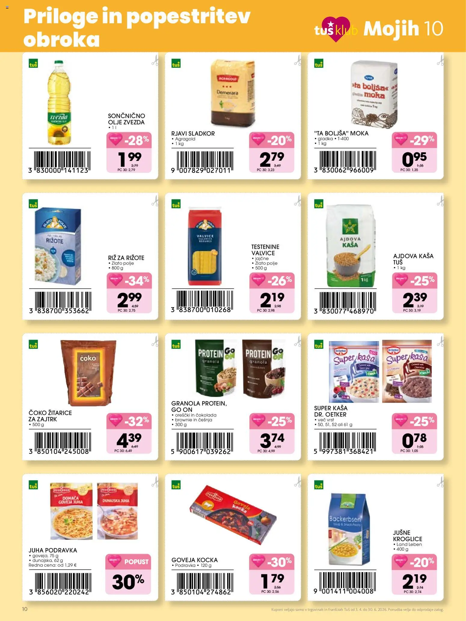 Novi Tuš katalog ponudbe – veljaven od 03.04.2026 | Stran: 10 | Izdelki: Juha, Olje, Testenine, Orescki