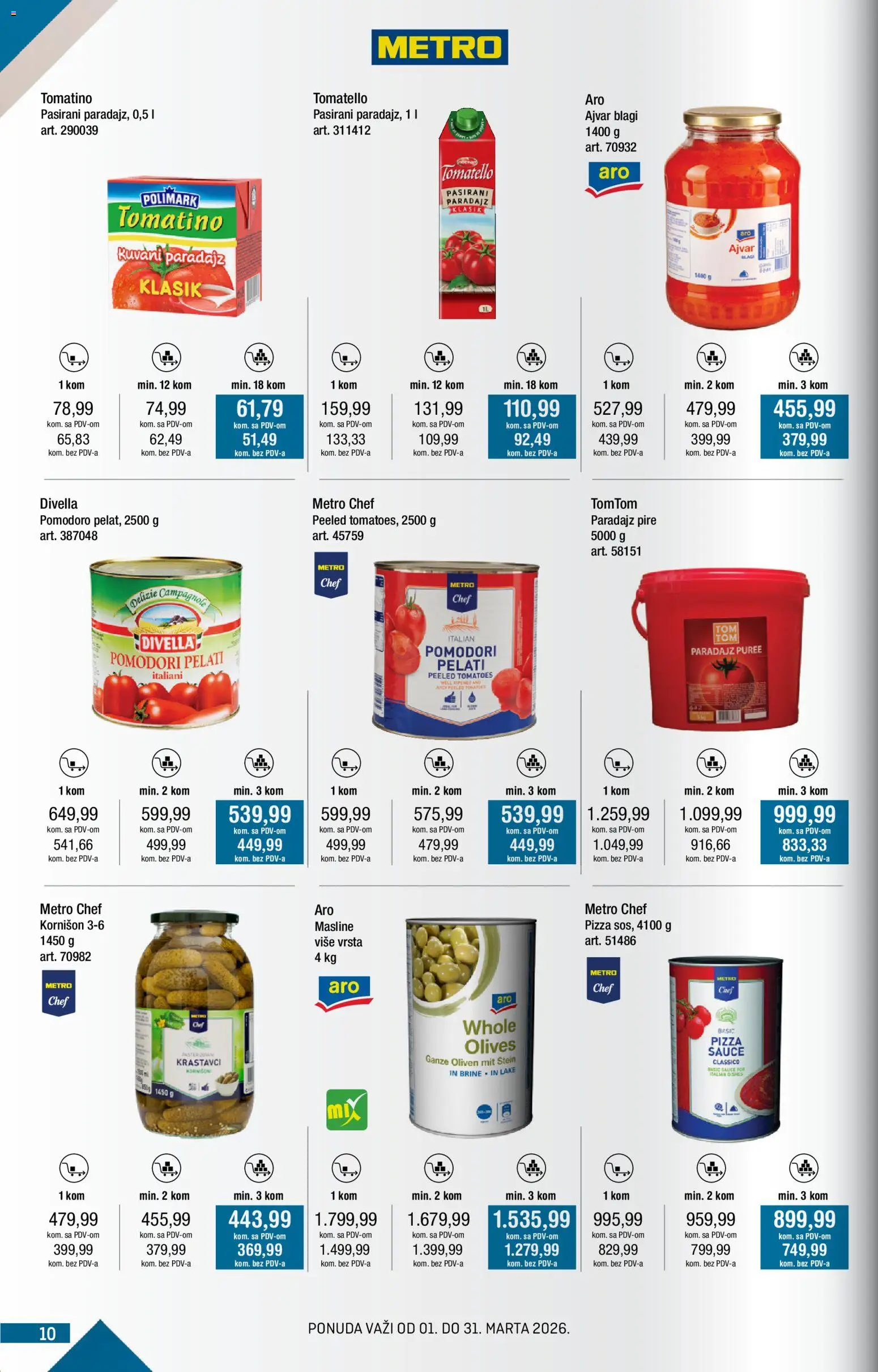 Metro katalog - važi od 01.03.2026 | Strana: 10 | Proizvode: Masline, Ajvar, Krastavci, Paradajz