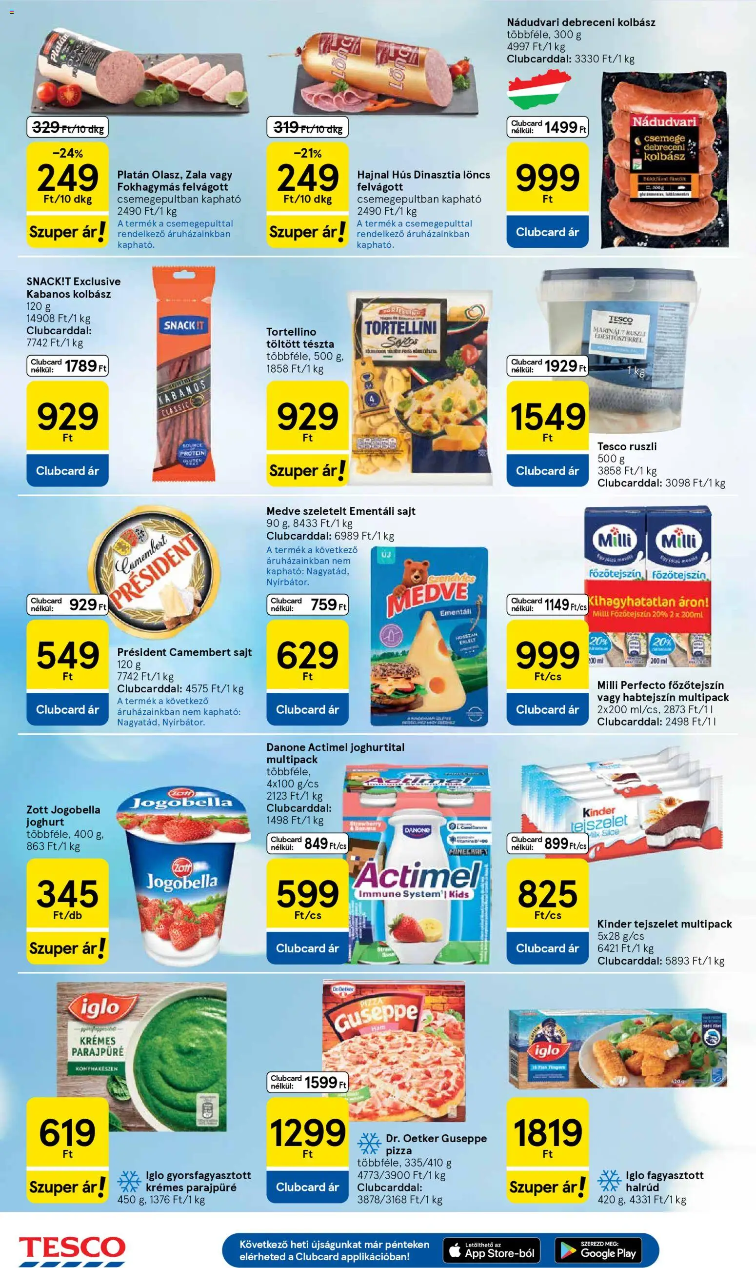 Tesco akciós ujság - amely érvényes a következő dátumtól: 05.03.2026 | Oldal: 4 | Termékek: Kolbász, Actimel, Joghurt, Pizza