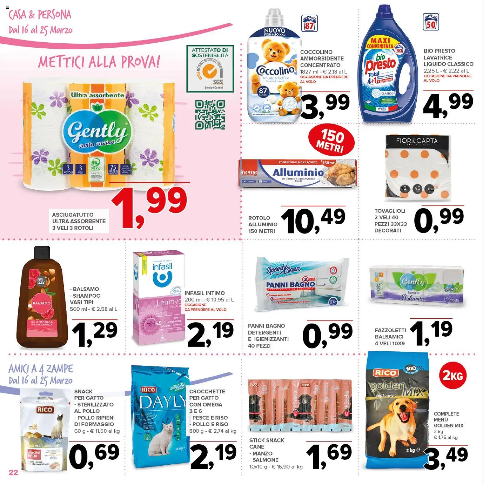 Volantino Todis del 16.03.2026 | Pagina: 22 | Prodotti: Balsamo, Salmone, Olio, Crocchette