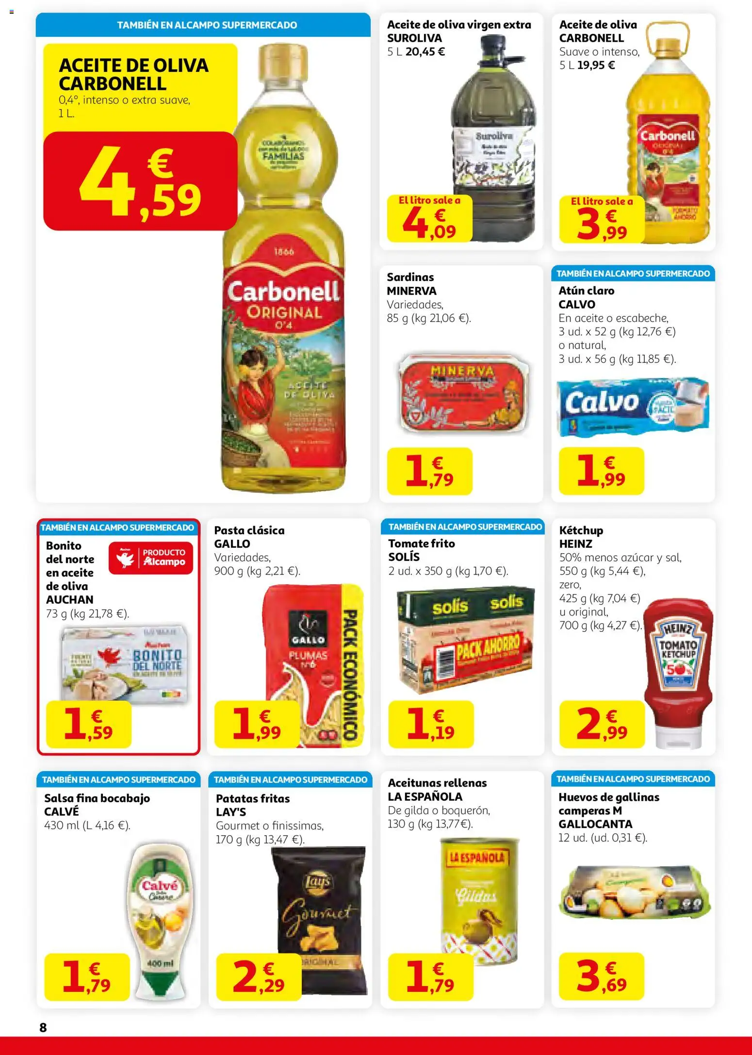 Alcampo - HP Nacional Unificado │ válido desde el 29.01.2026 | Página: 8 | Productos: Huevos, Pasta, Aceite de oliva, Atún claro