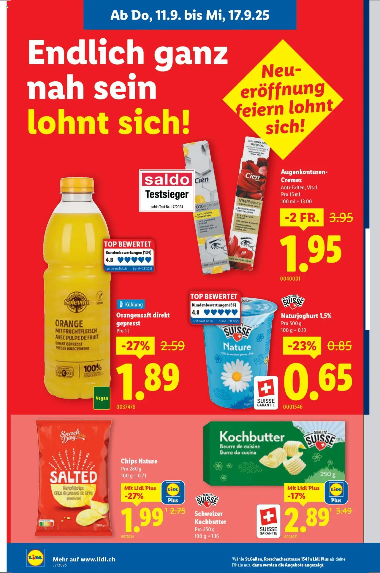 Lidl Aktionen St. Gallen – gültig ab 11.09.2025 | Seite: 2 | Produkte: Orangensaft, Chips, Top, Presse