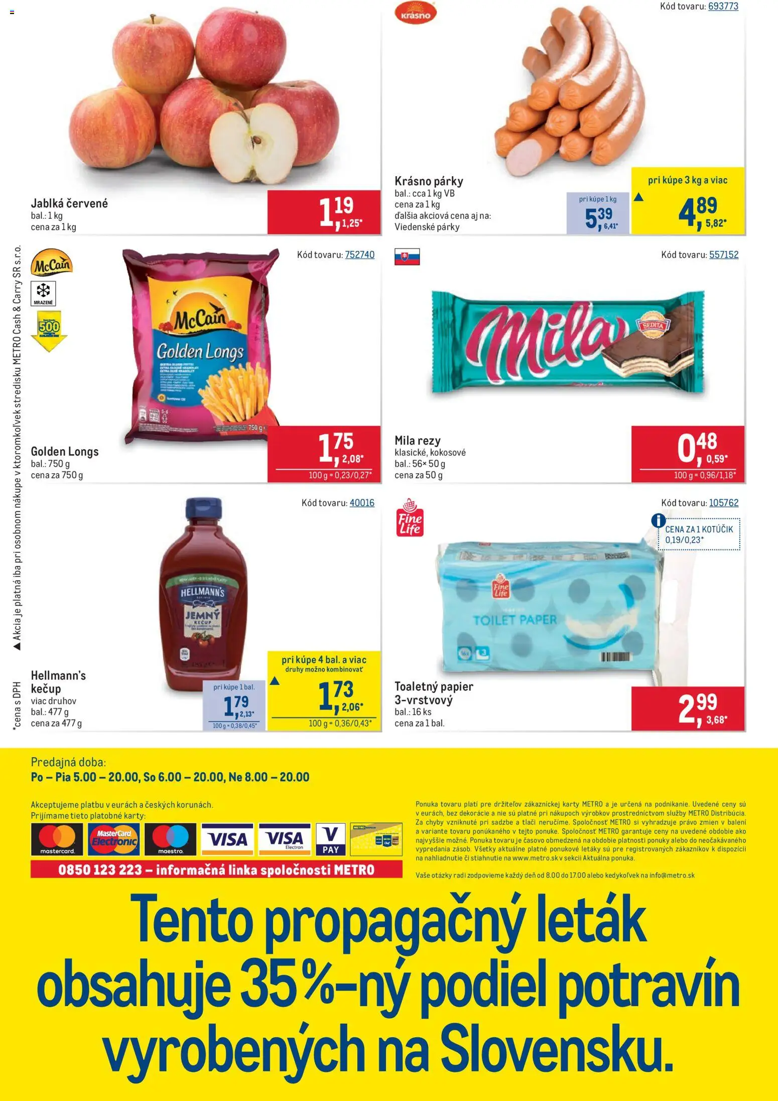 Nové Metro akcie – leták je platný od 08.04.2026 | Strana: 40 | Produkty: Jablká, Toaletný papier, Kečup, Mila