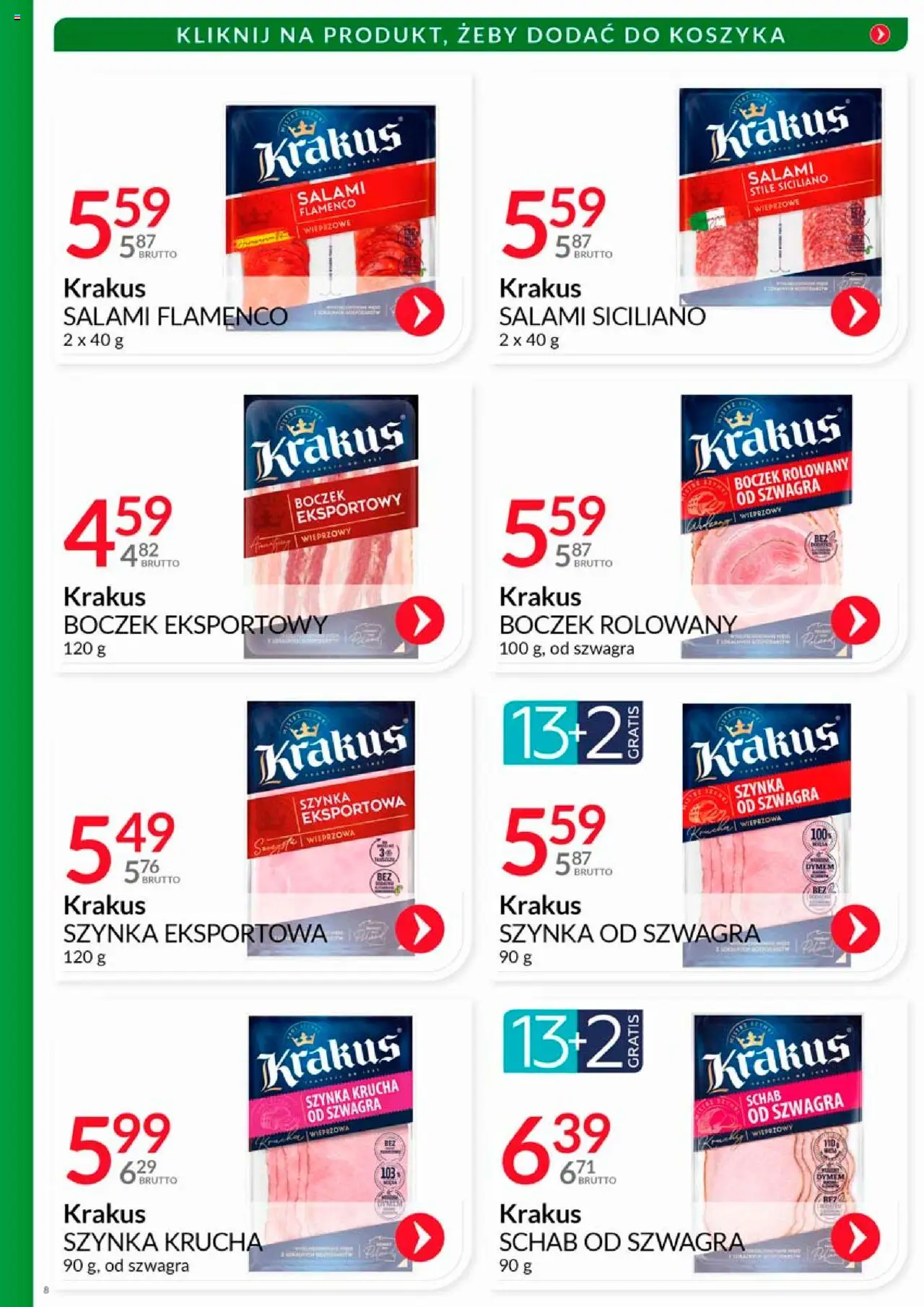 Eurocash Gazetka - Katalog Wędlin od 01.08.2025 | Strona: 8 | Produkty: Schab, Szynka, Boczek, Salami
