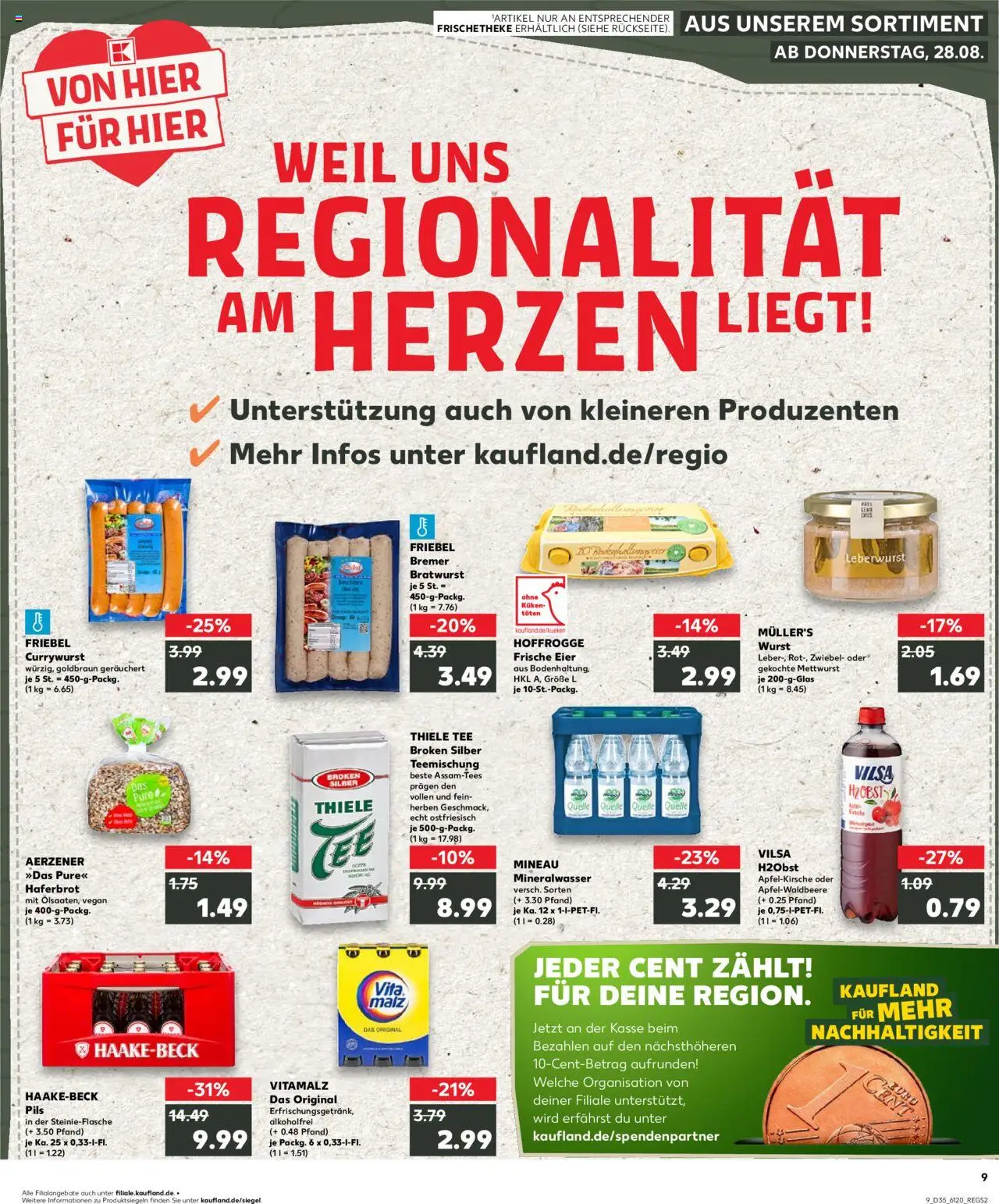Kaufland prospekt Bremen	 - gültig ab dem 28.08.2025 | Seite: 9 | Produkte: Bratwurst, Mineralwasser, Wurst, Tee
