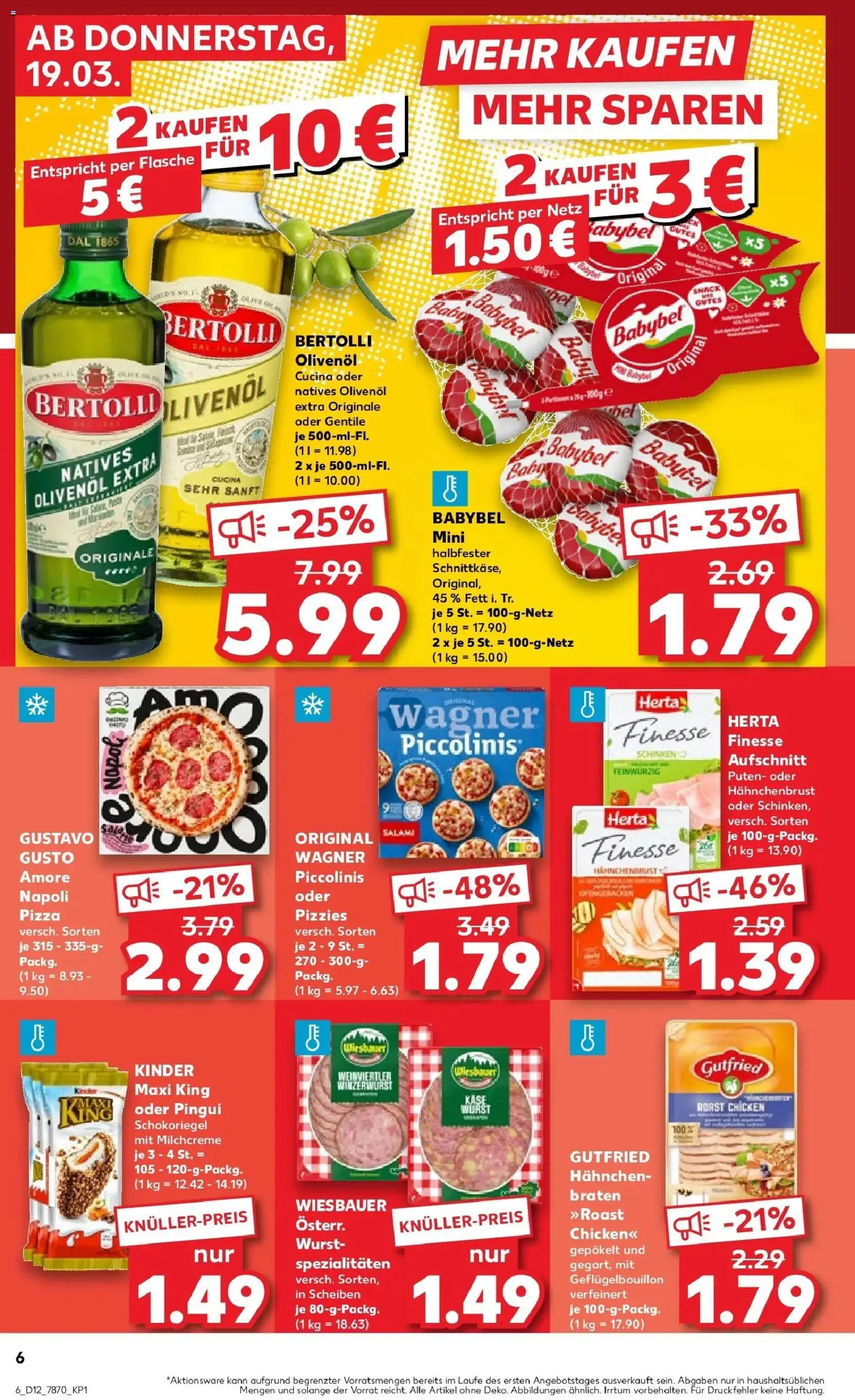 Kaufland Prospekt Weingarten	 – gültig ab 19.03.2026 | Seite: 10 | Produkte: Gustavo gusto, Bertolli olivenol, Wurst, Piccolinis